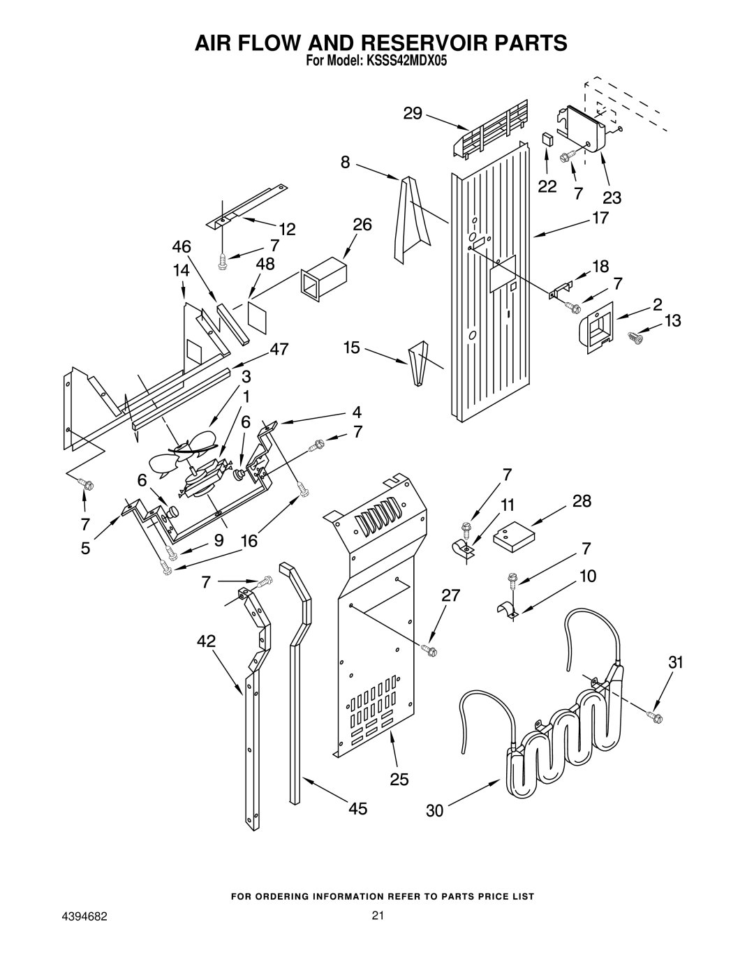 KitchenAid KSSS42MDX05 manual AIR Flow and Reservoir Parts 