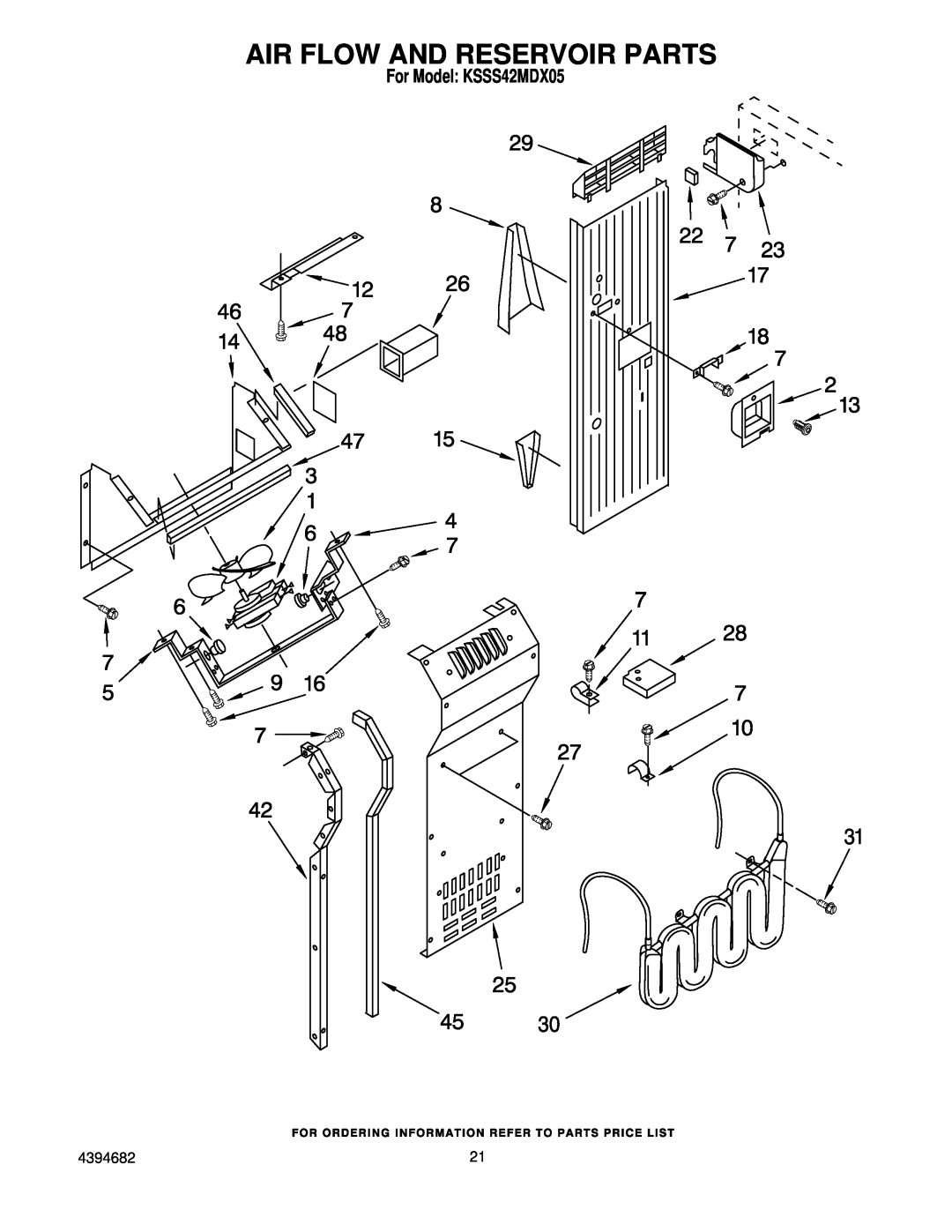 KitchenAid manual Air Flow And Reservoir Parts, For Model KSSS42MDX05 