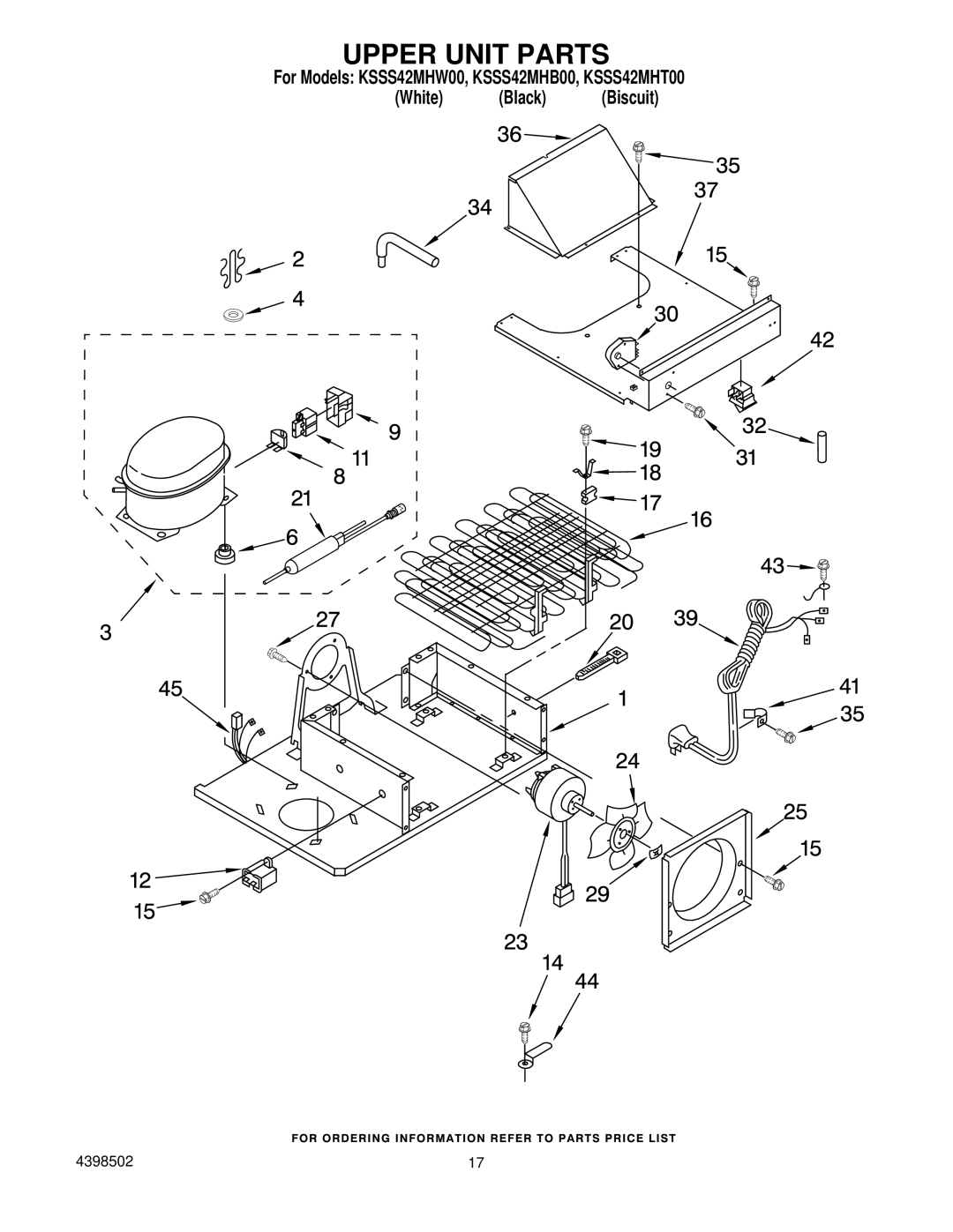 KitchenAid KSSS42MHT00, KSSS42MHW00, KSSS42MHB00 manual Upper Unit Parts 