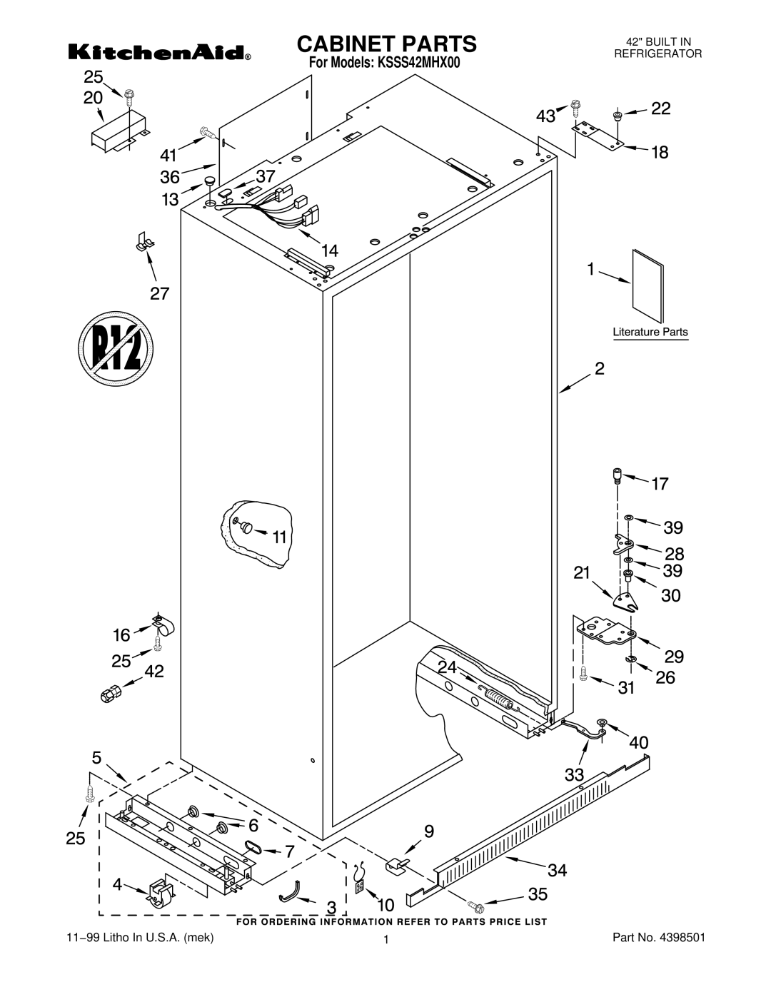 KitchenAid KSSS42MHX00 manual Cabinet Parts 