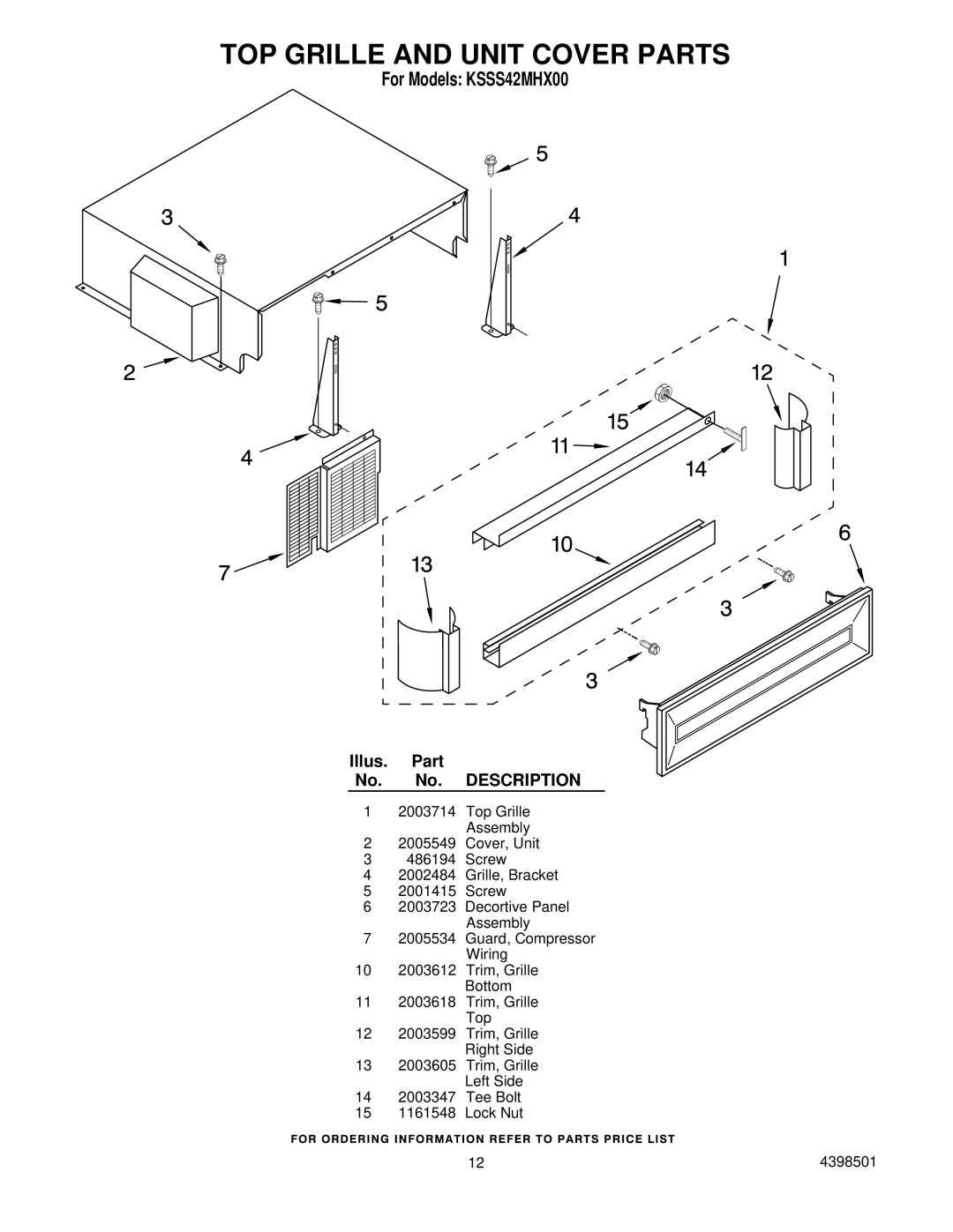 KitchenAid KSSS42MHX00 manual TOP Grille and Unit Cover Parts 