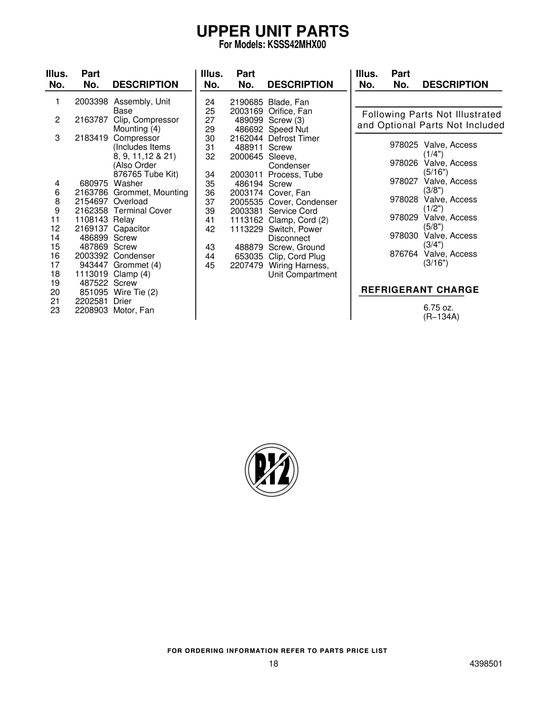 KitchenAid KSSS42MHX00 manual Upper Unit Parts 