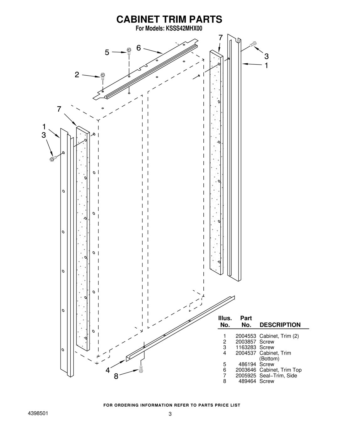 KitchenAid KSSS42MHX00 manual Cabinet Trim Parts, Description 