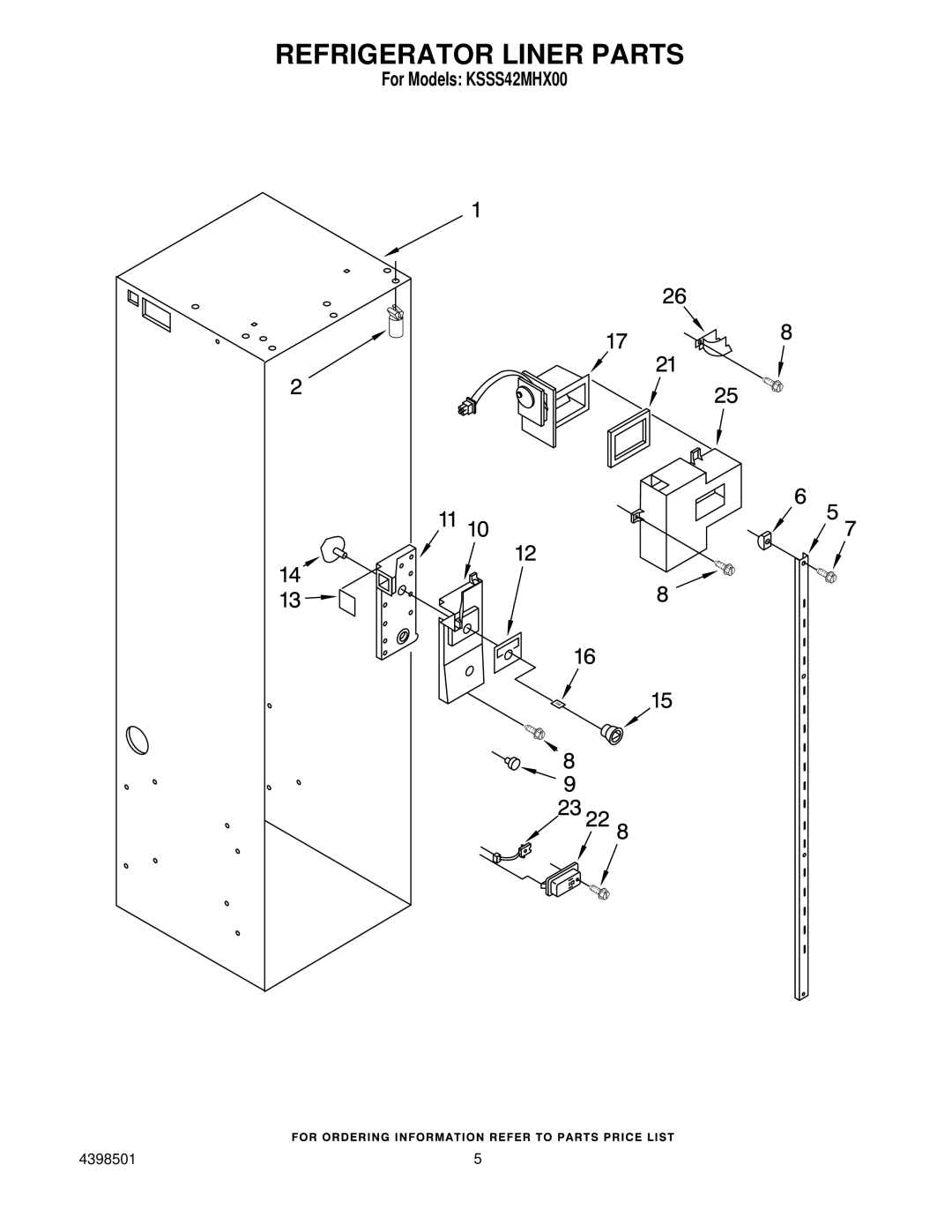 KitchenAid KSSS42MHX00 manual Refrigerator Liner Parts 