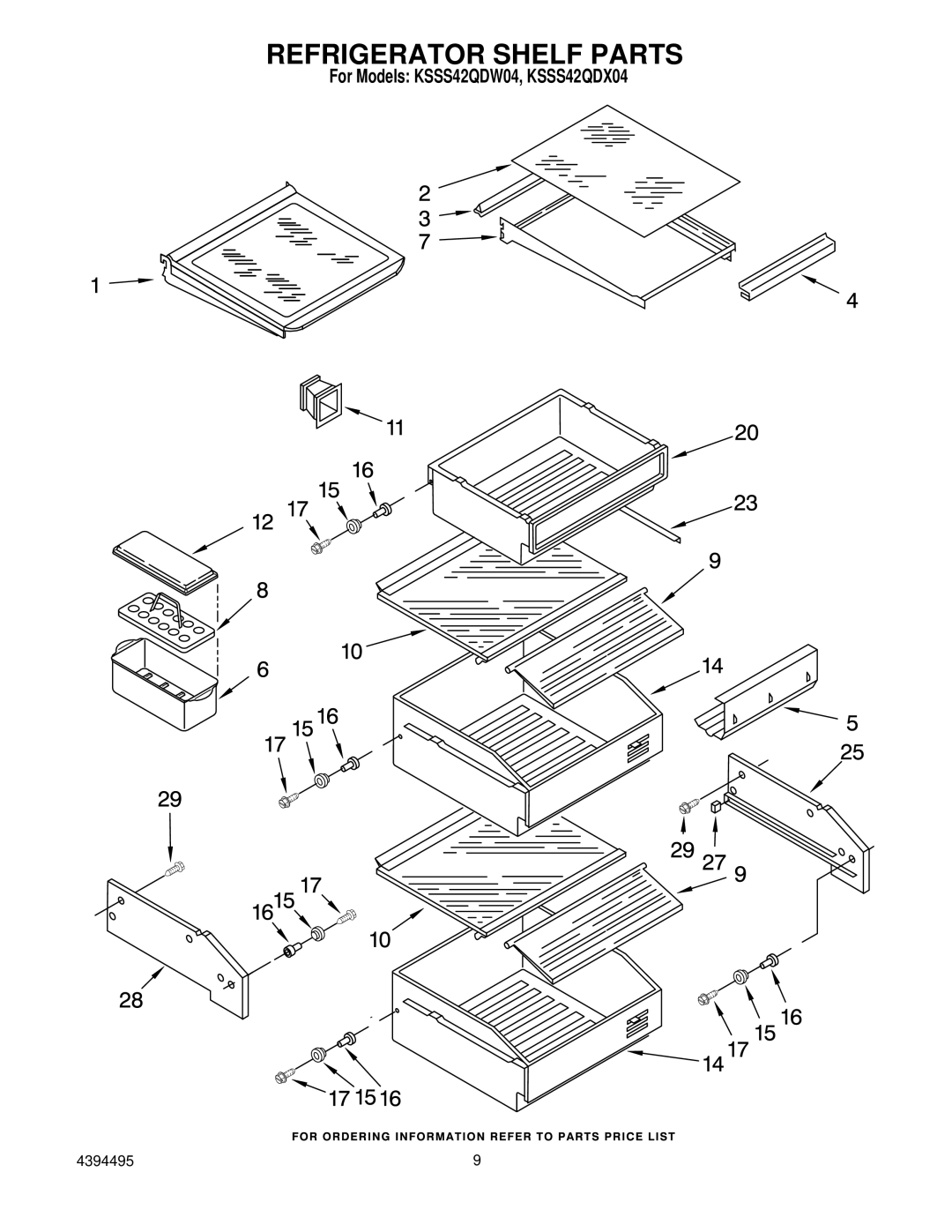 KitchenAid KSSS42QDX04, KSSS42QDW04 manual Refrigerator Shelf Parts 