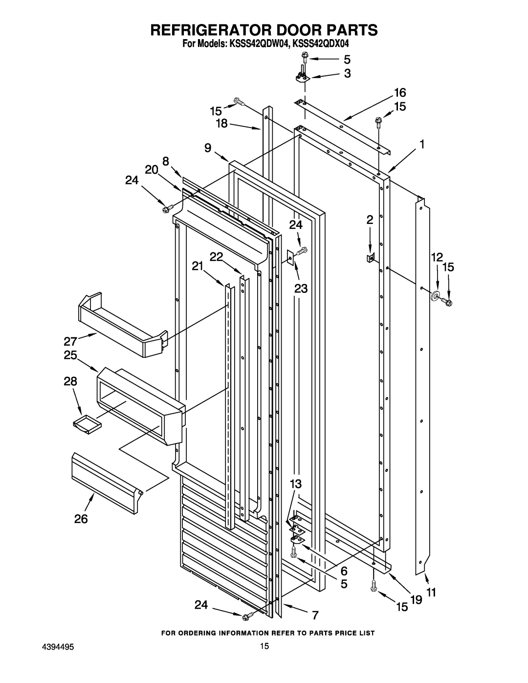 KitchenAid manual Refrigerator Door Parts, For Models KSSS42QDW04, KSSS42QDX04 