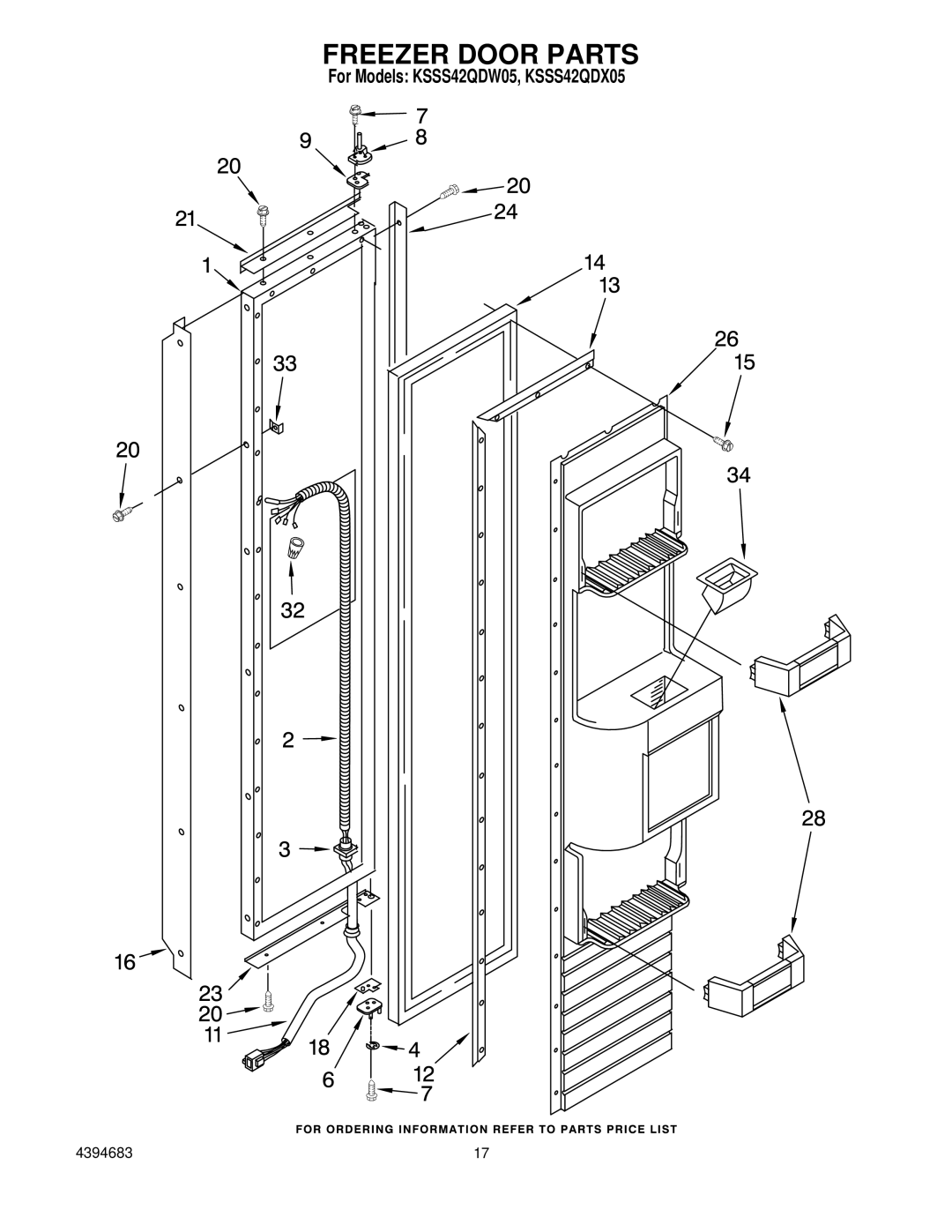 KitchenAid KSSS42QDW05, KSSS42QDX05 manual Freezer Door Parts 