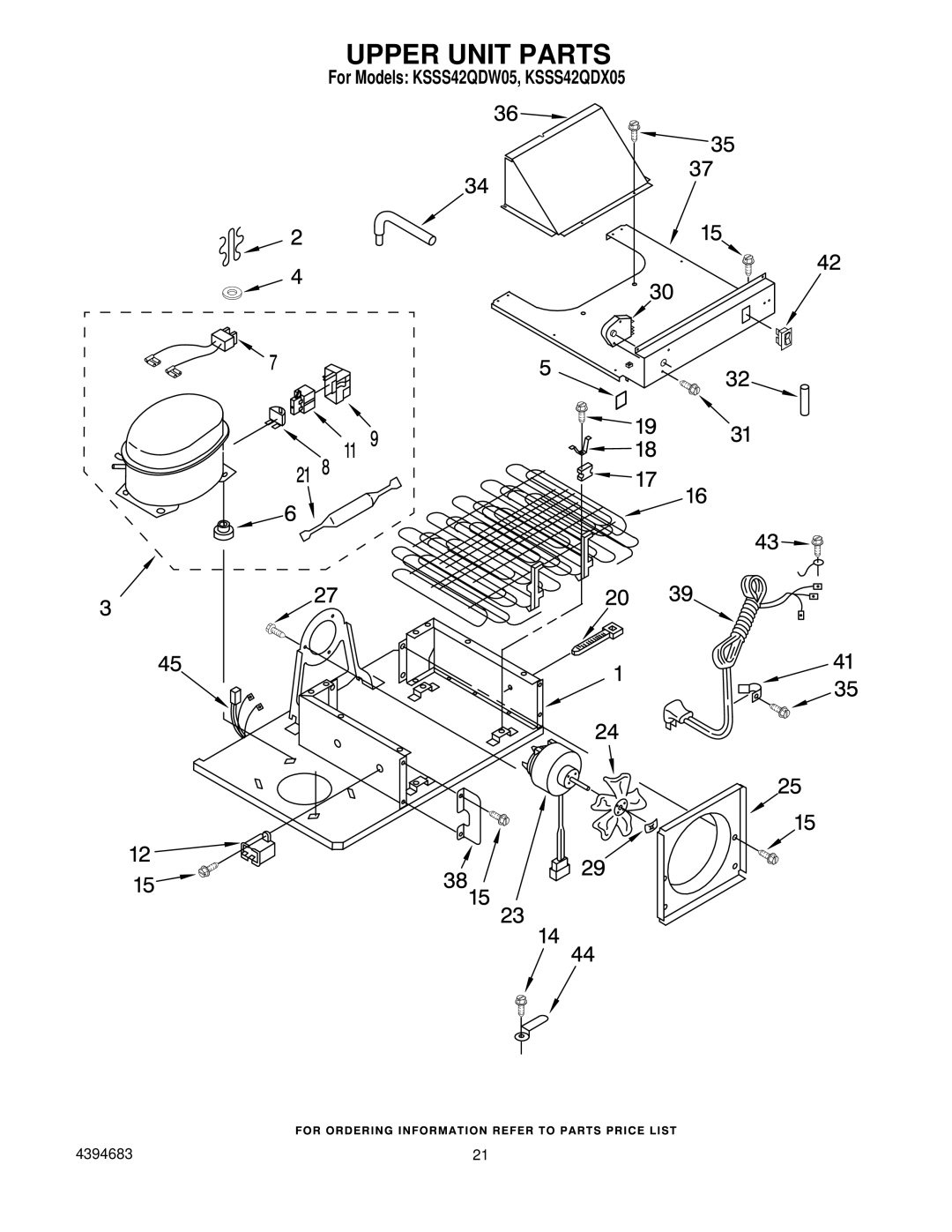 KitchenAid KSSS42QDW05, KSSS42QDX05 manual Upper Unit Parts 