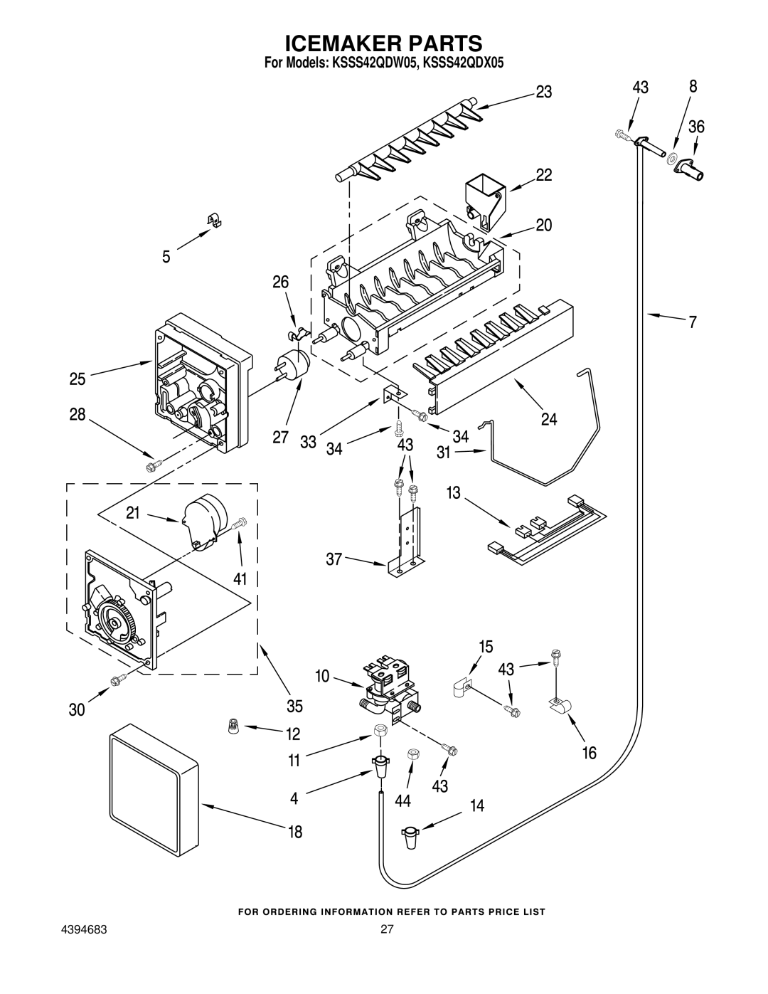 KitchenAid KSSS42QDW05, KSSS42QDX05 manual Icemaker Parts 