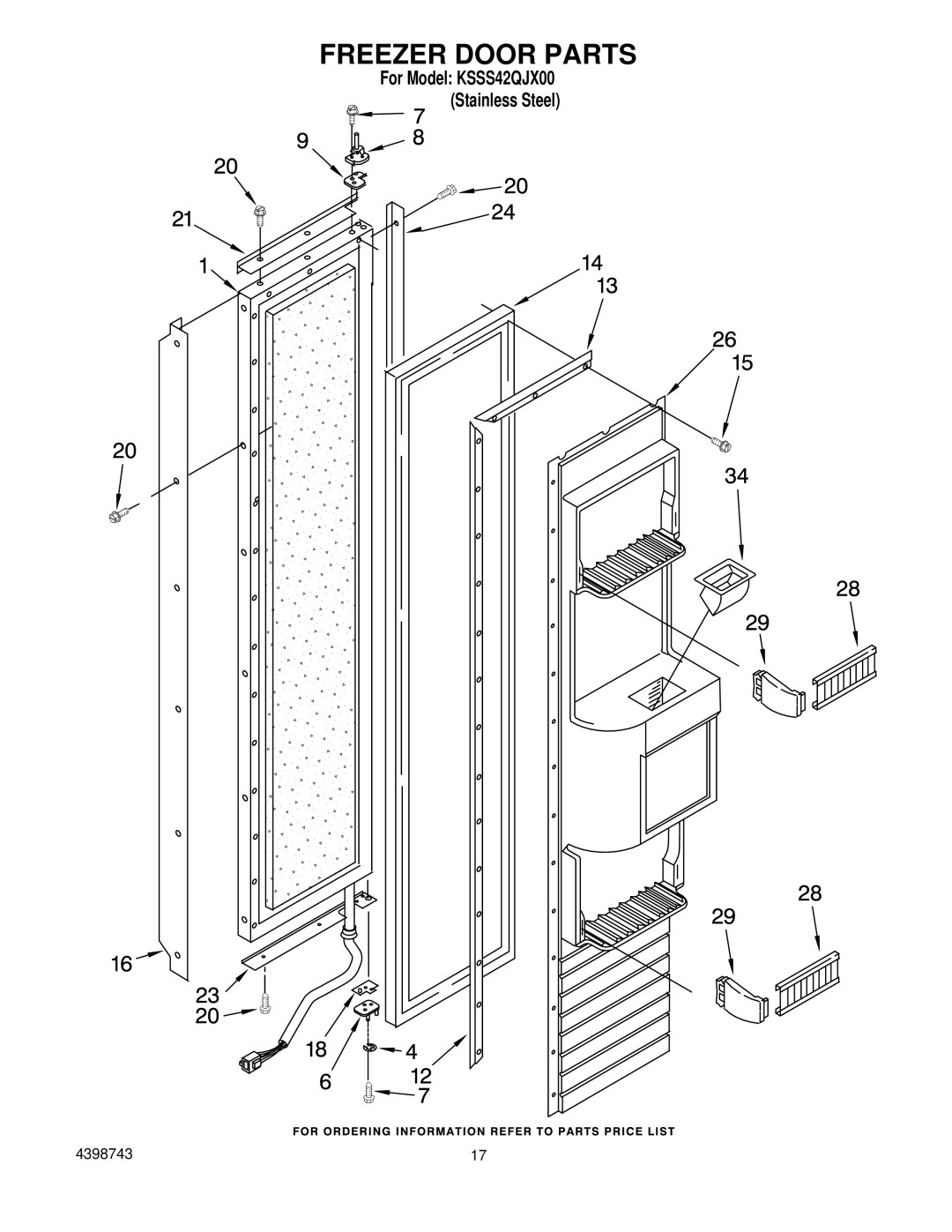 KitchenAid KSSS42QJX00 manual Freezer Door Parts 