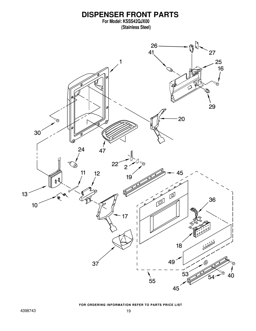 KitchenAid KSSS42QJX00 manual Dispenser Front Parts 