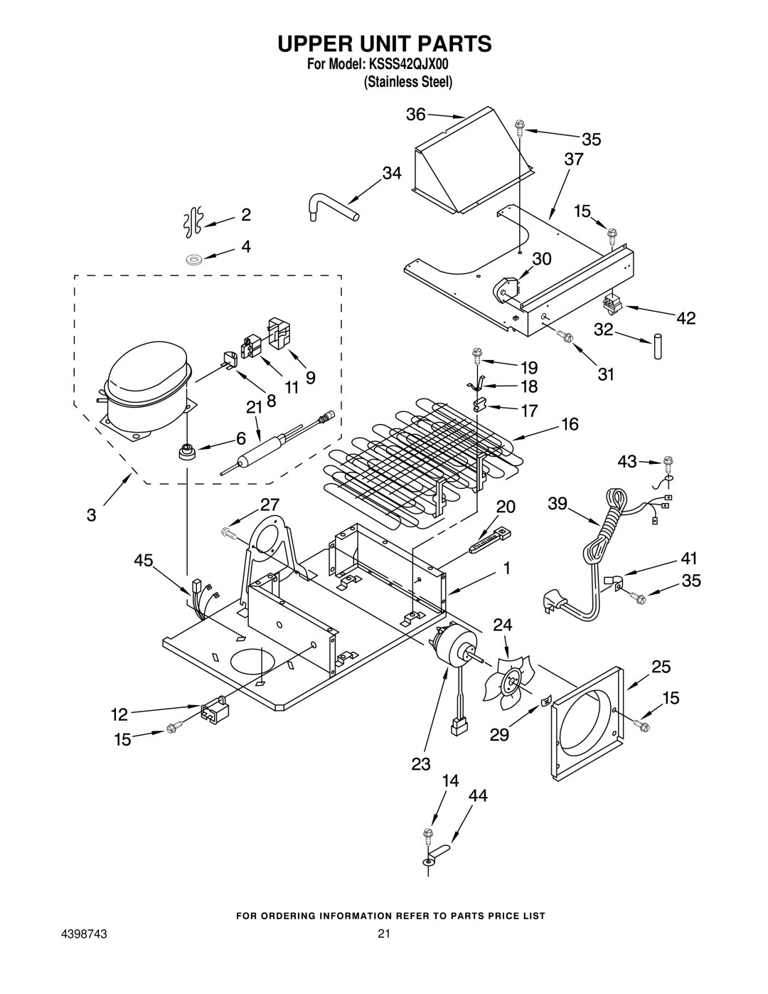 KitchenAid KSSS42QJX00 manual Upper Unit Parts 