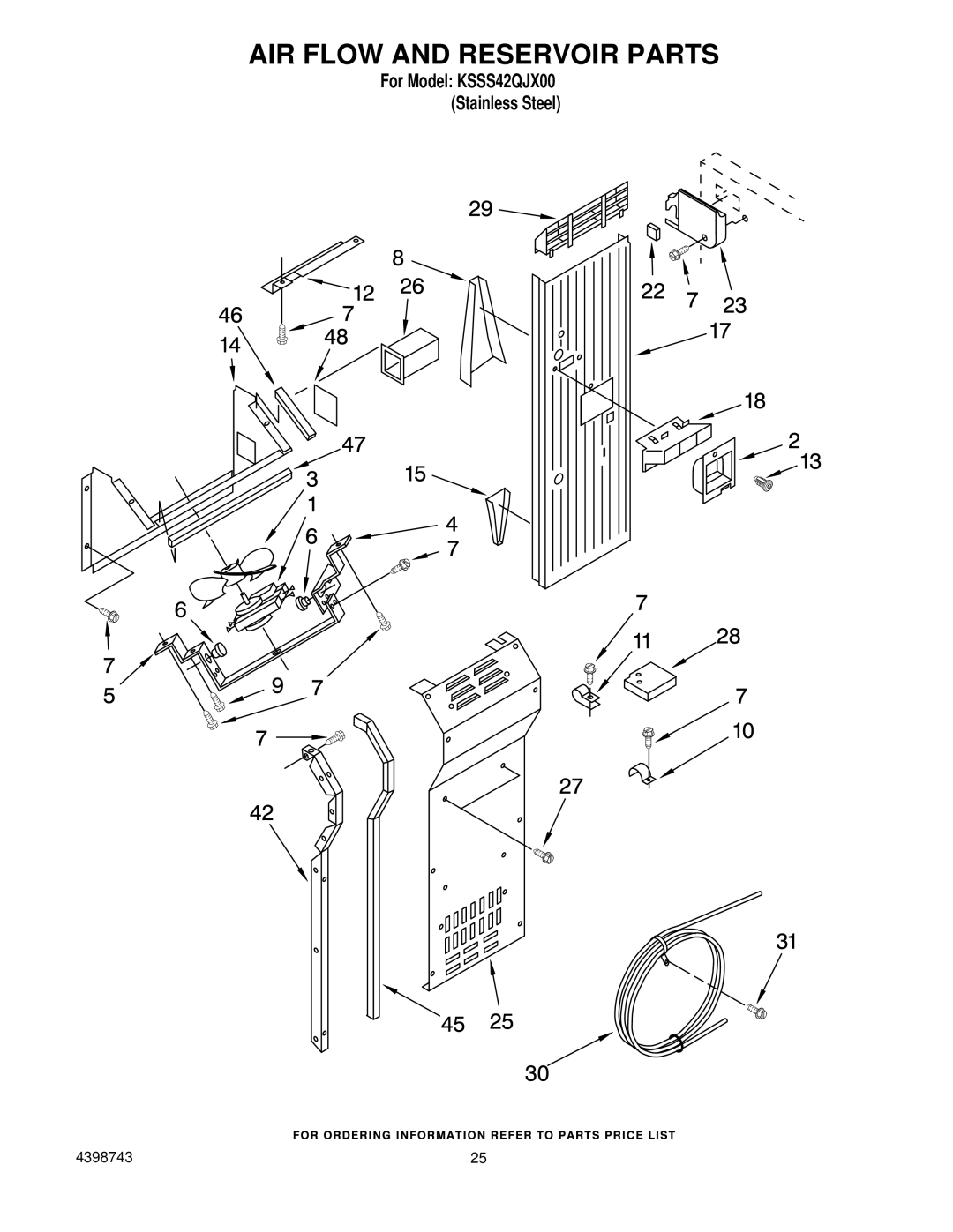 KitchenAid KSSS42QJX00 manual AIR Flow and Reservoir Parts 