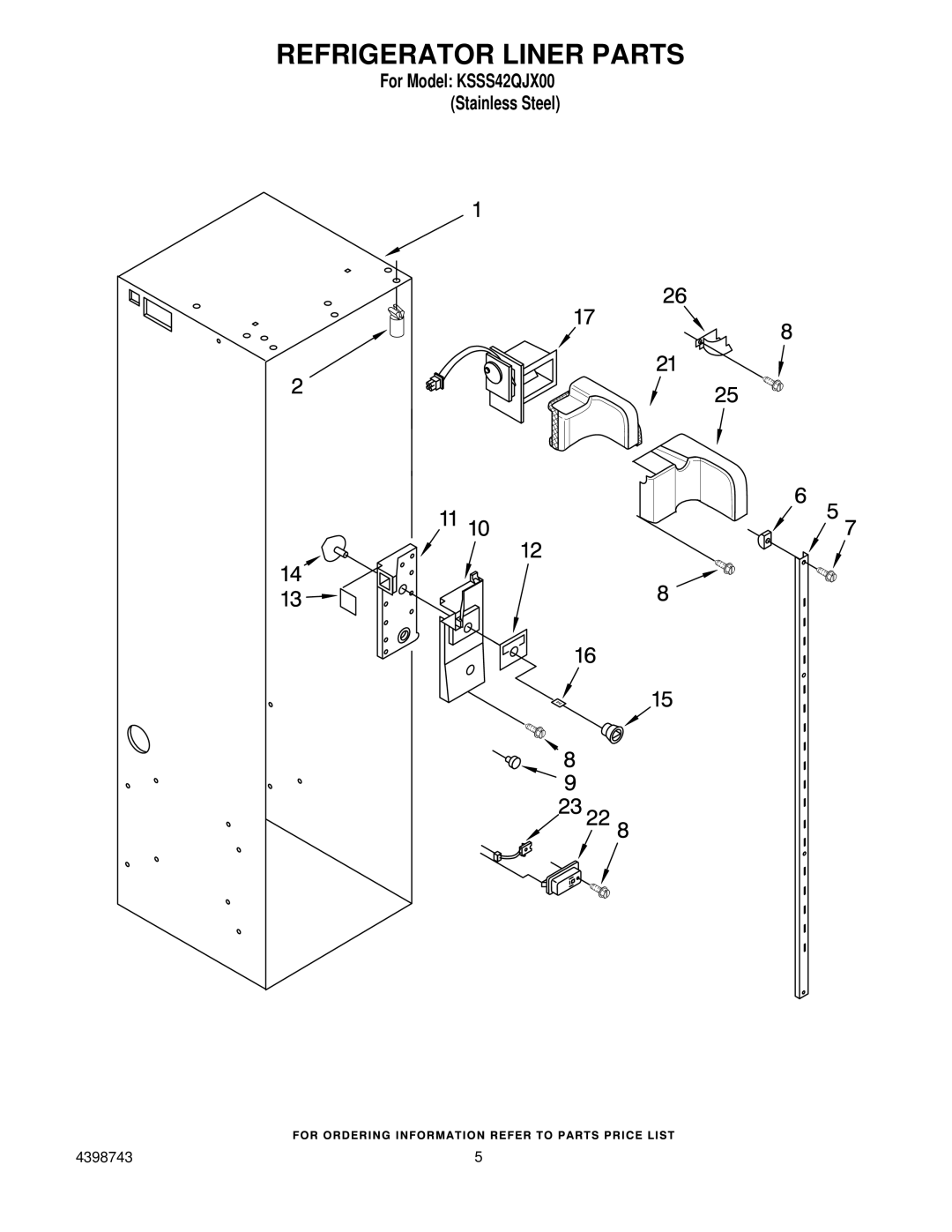 KitchenAid KSSS42QJX00 manual Refrigerator Liner Parts 