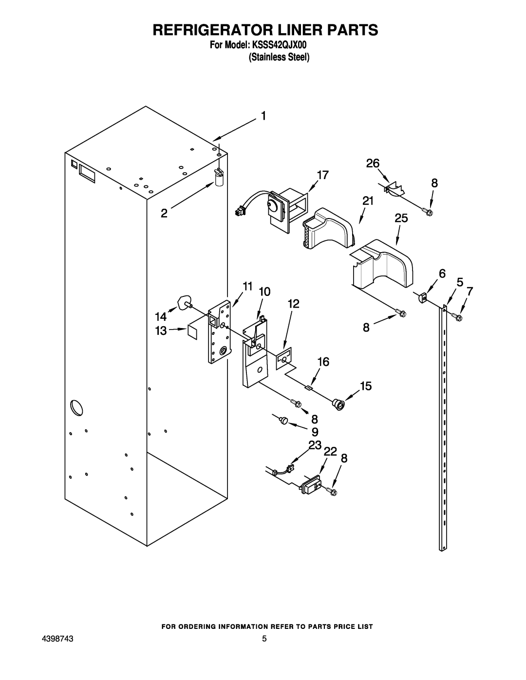 KitchenAid manual Refrigerator Liner Parts, For Model KSSS42QJX00 Stainless Steel 