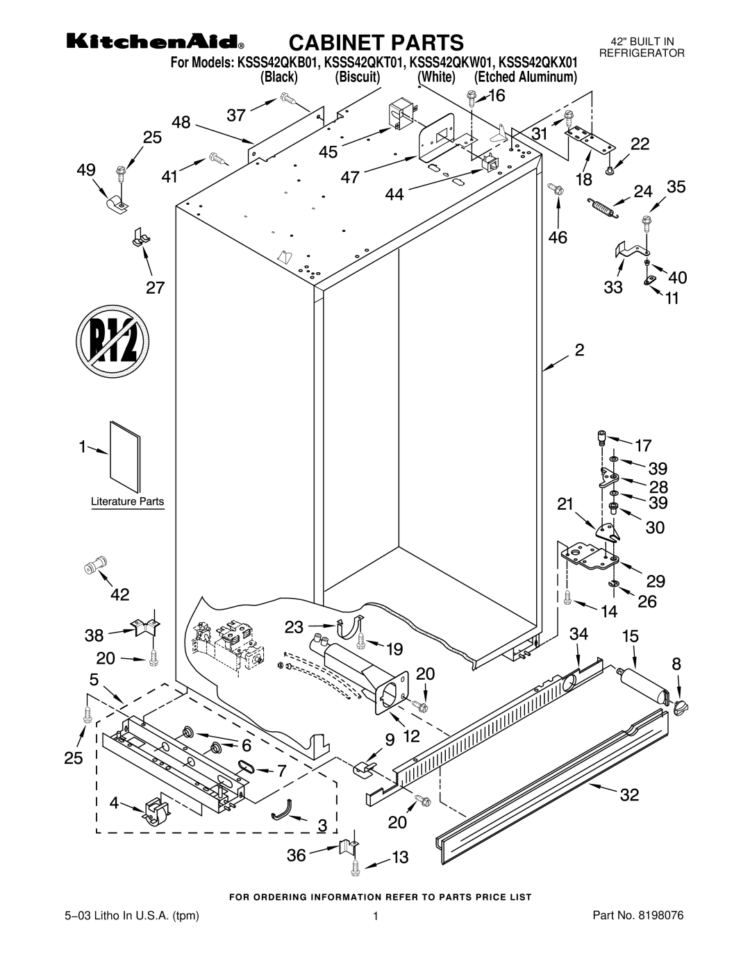 KitchenAid KSSS42QKT01, KSSS42QKW01, KSSS42QKB01, KSSS42QKX01 manual Cabinet Parts 