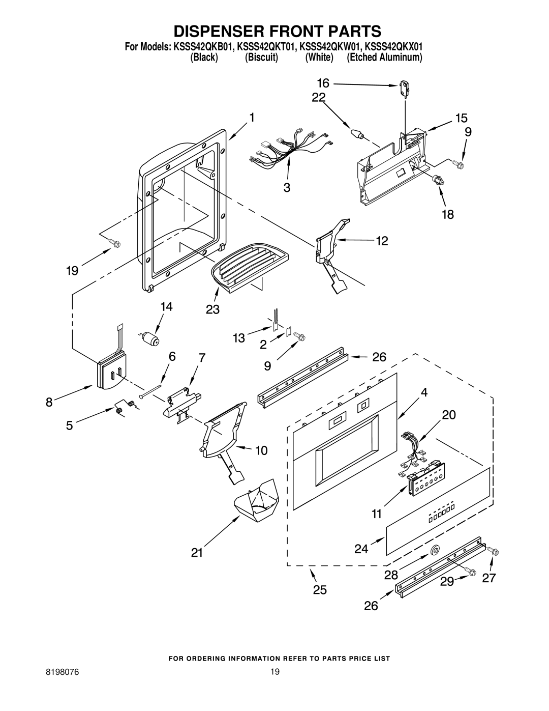 KitchenAid KSSS42QKX01, KSSS42QKW01, KSSS42QKT01, KSSS42QKB01 manual Dispenser Front Parts 