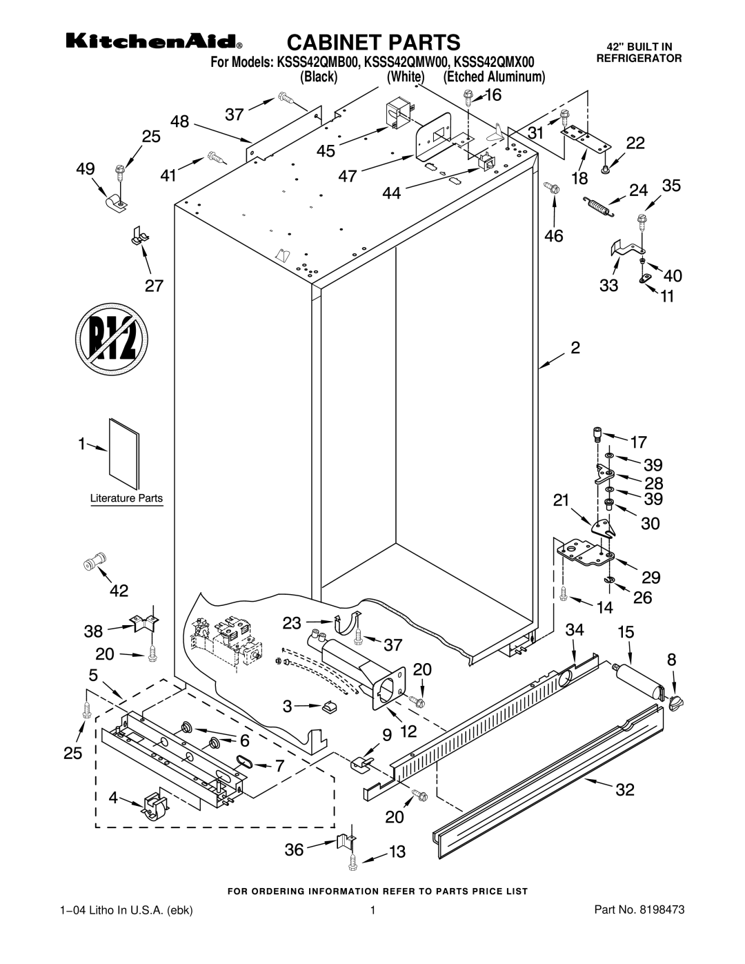 KitchenAid KSSS42QMB00, KSSS42QMW00, KSSS42QMX00 manual Cabinet Parts 