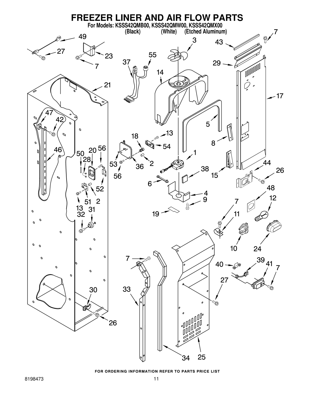 KitchenAid KSSS42QMX00, KSSS42QMW00, KSSS42QMB00 manual Freezer Liner and AIR Flow Parts 