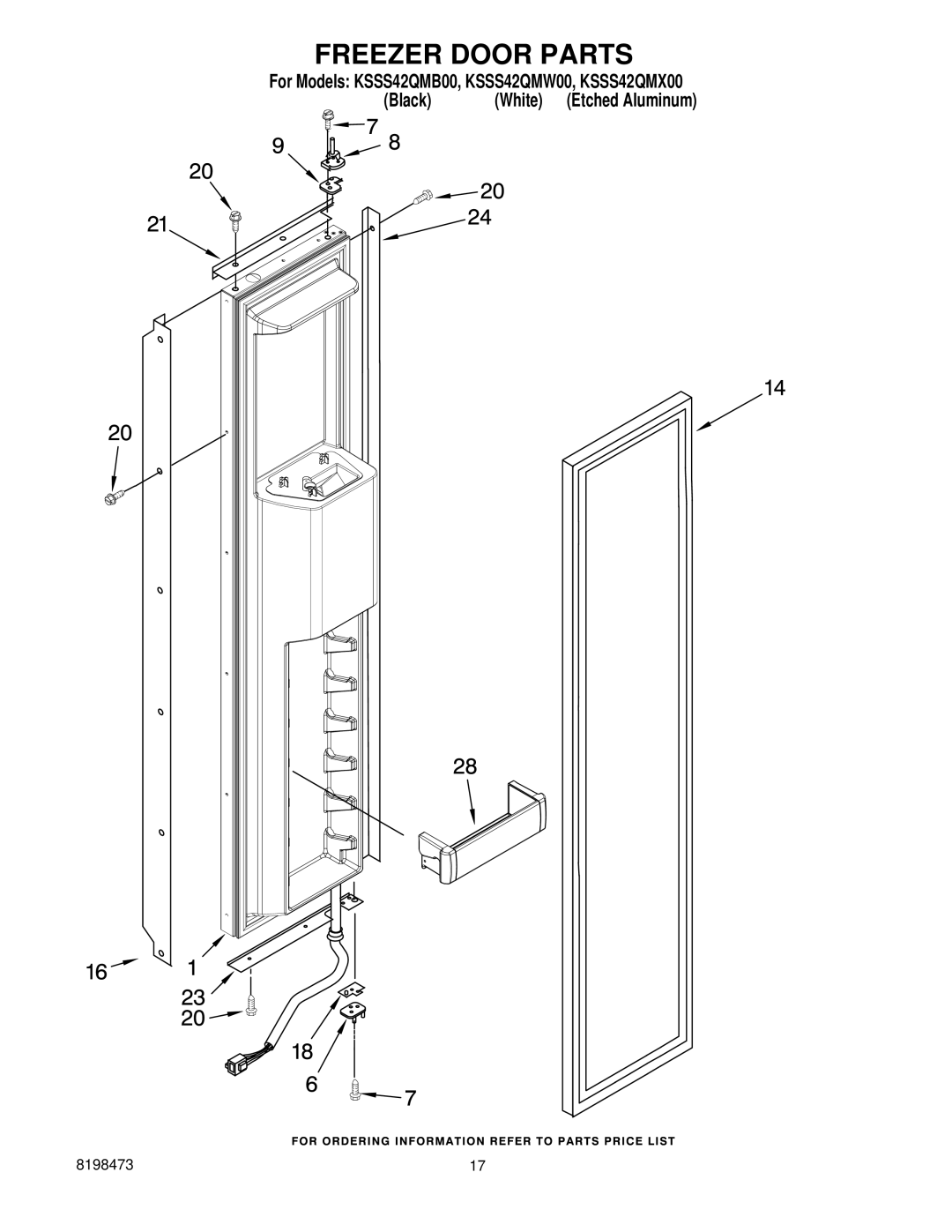 KitchenAid KSSS42QMX00, KSSS42QMW00, KSSS42QMB00 manual Freezer Door Parts 