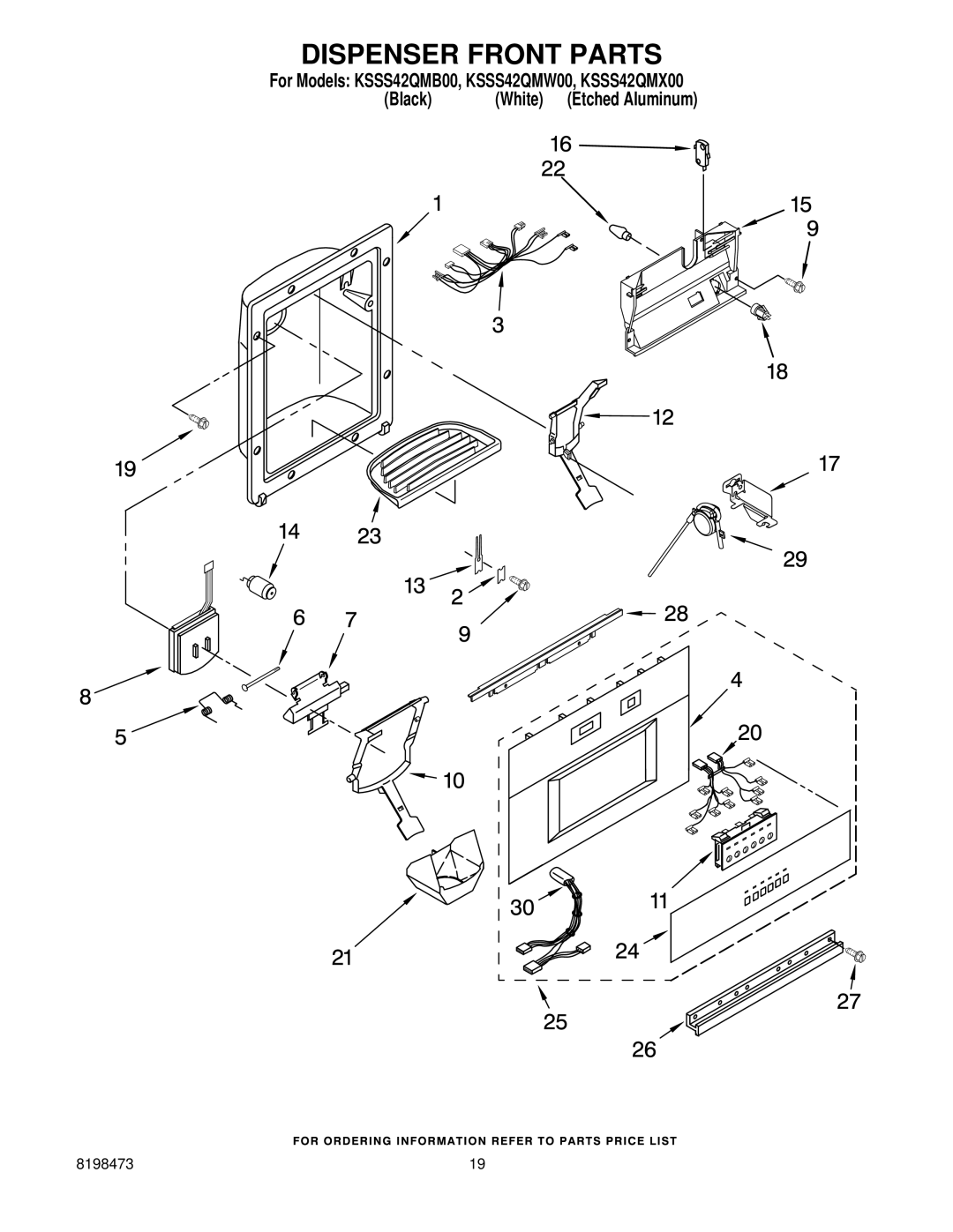 KitchenAid KSSS42QMB00, KSSS42QMW00, KSSS42QMX00 manual Dispenser Front Parts 