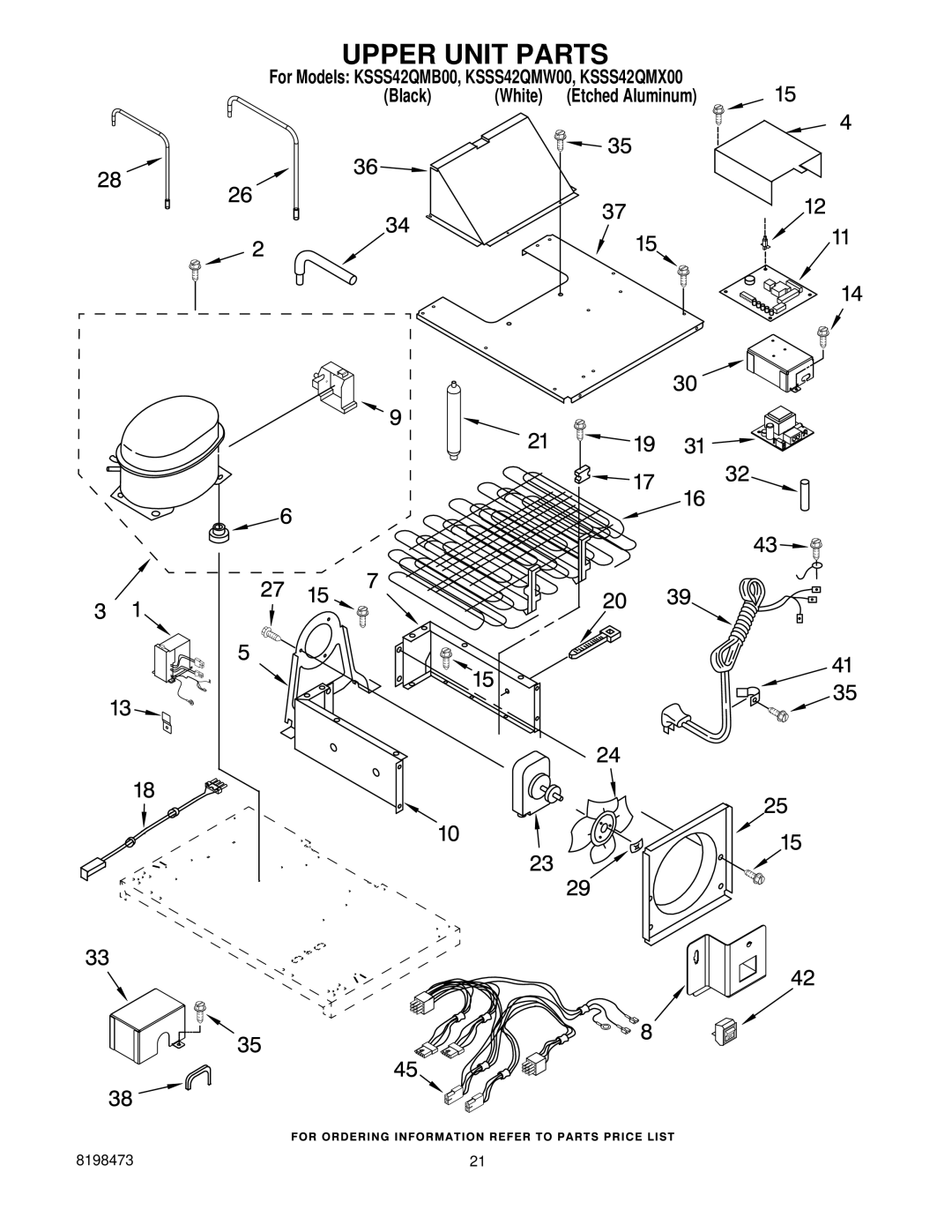 KitchenAid KSSS42QMW00, KSSS42QMB00, KSSS42QMX00 manual Upper Unit Parts 