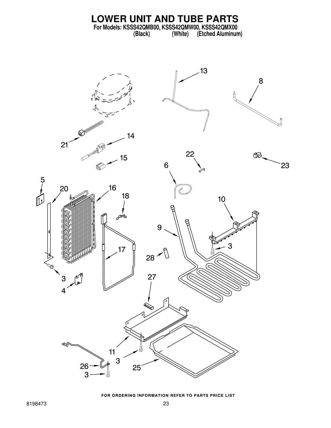 KitchenAid KSSS42QMX00, KSSS42QMW00, KSSS42QMB00 manual Lower Unit and Tube Parts 