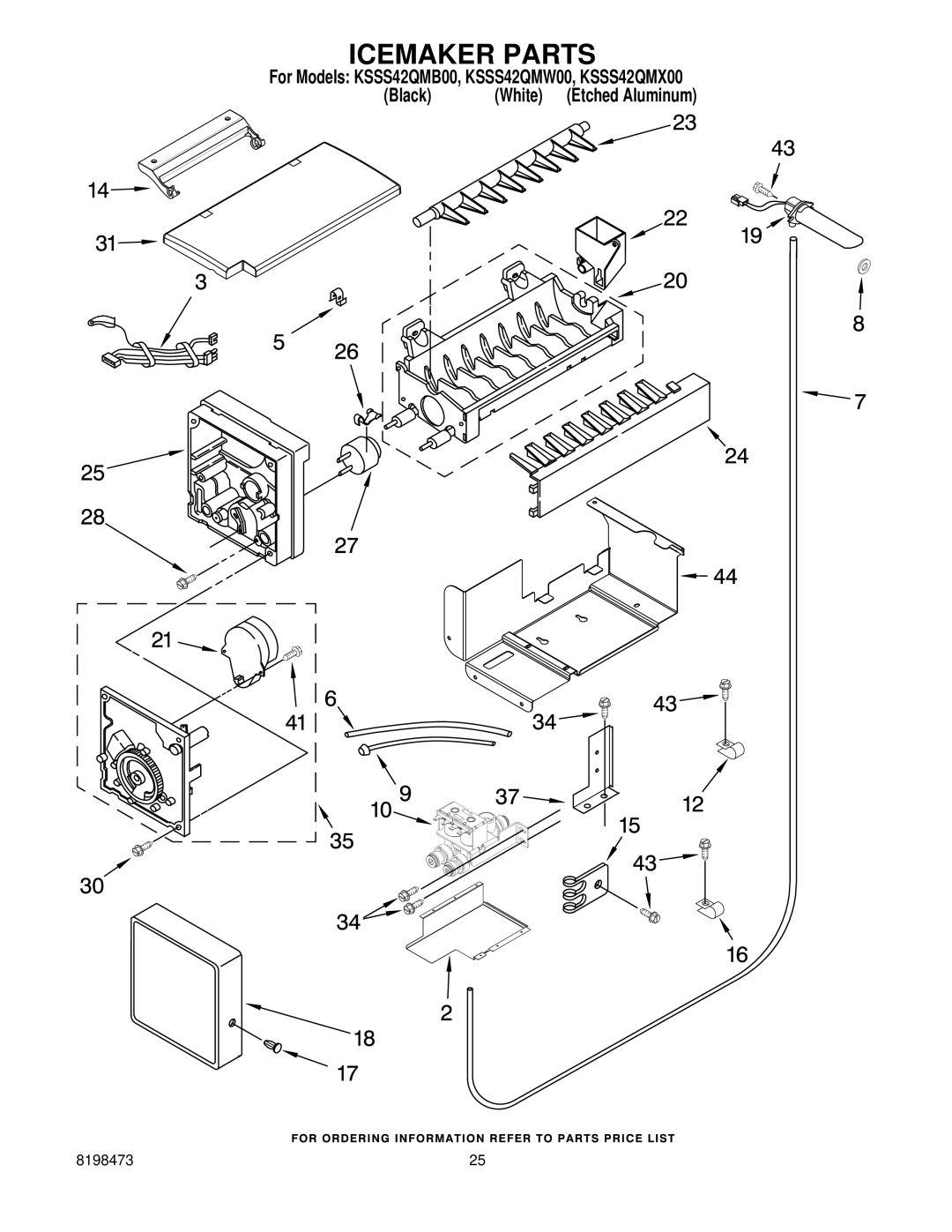 KitchenAid KSSS42QMB00, KSSS42QMW00, KSSS42QMX00 manual Icemaker Parts 