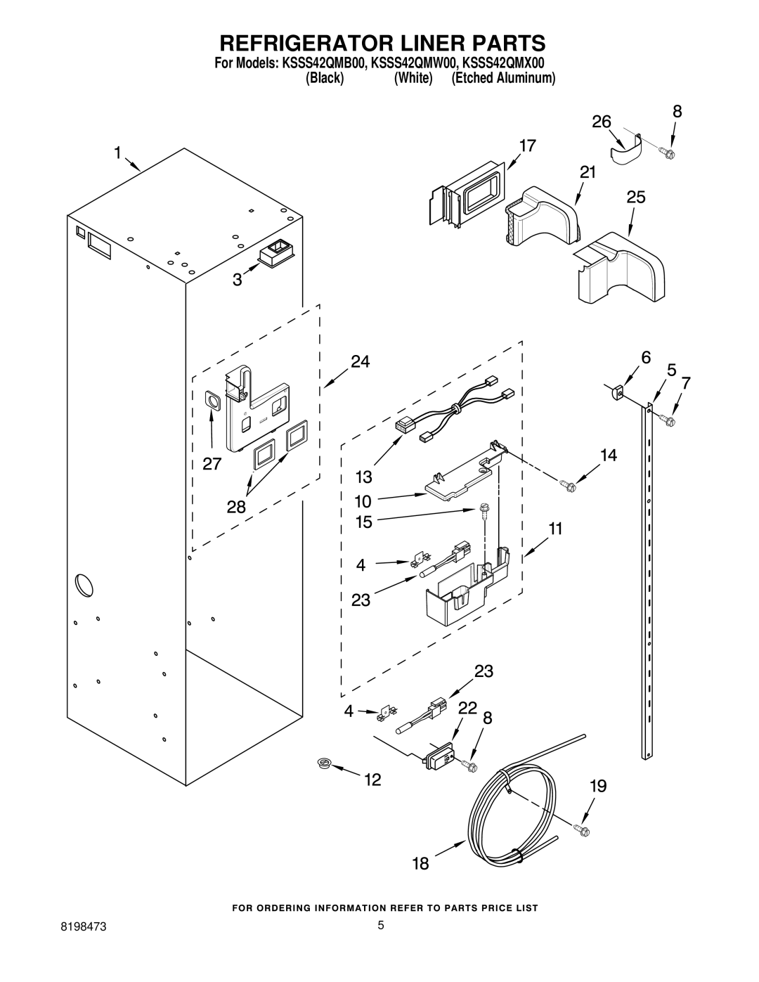 KitchenAid KSSS42QMX00, KSSS42QMW00, KSSS42QMB00 manual Refrigerator Liner Parts 