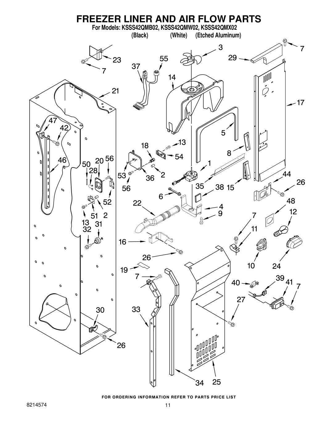 KitchenAid KSSS42QMW02, KSSS42QMX02, KSSS42QMB02 manual Freezer Liner and AIR Flow Parts 