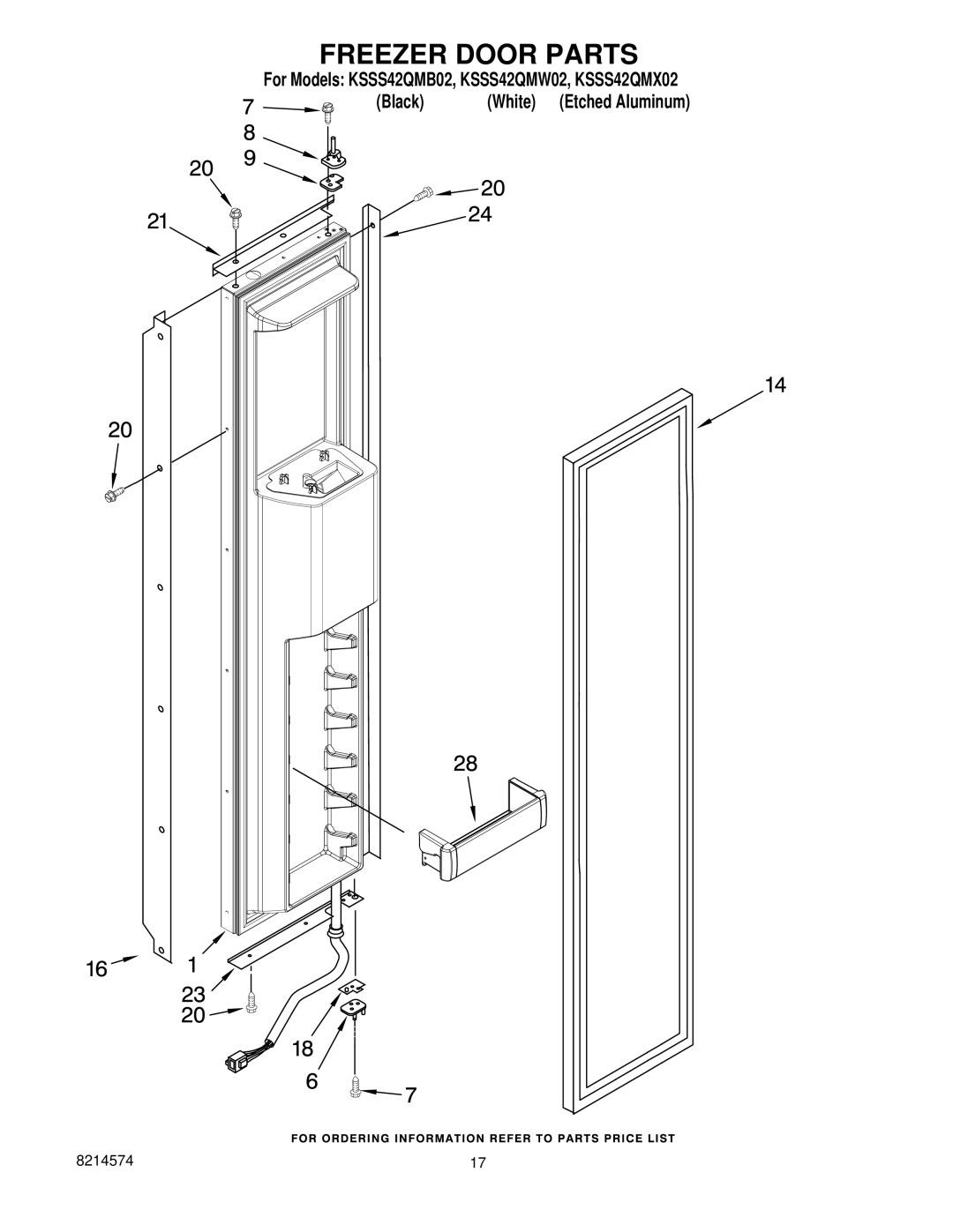 KitchenAid KSSS42QMW02, KSSS42QMX02, KSSS42QMB02 manual Freezer Door Parts 