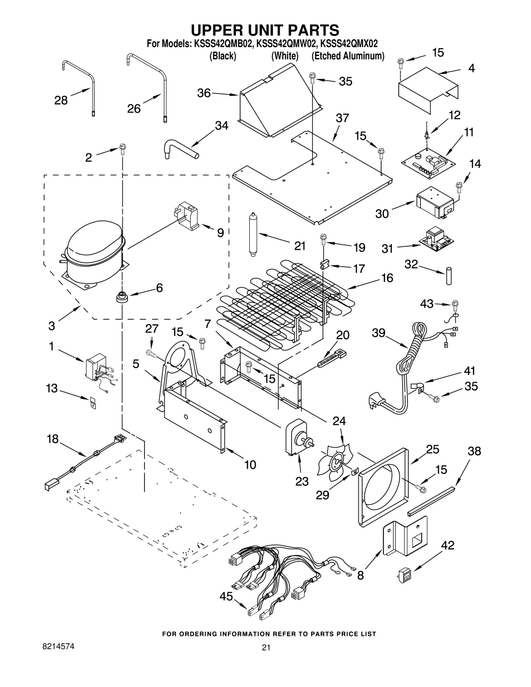 KitchenAid KSSS42QMX02, KSSS42QMB02, KSSS42QMW02 manual Upper Unit Parts 