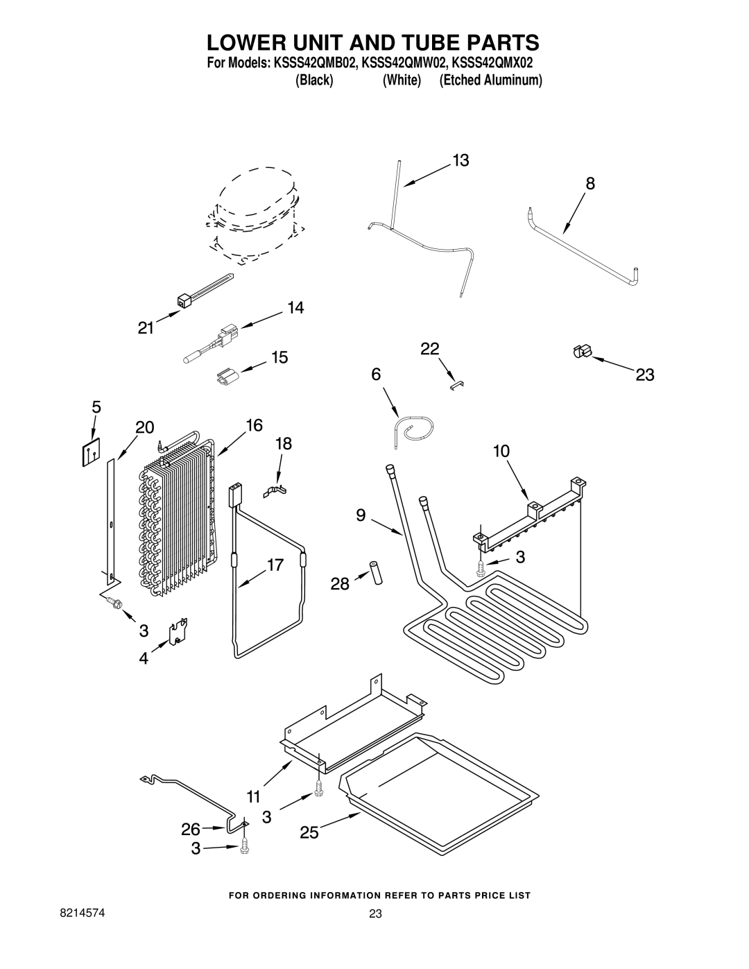 KitchenAid KSSS42QMW02, KSSS42QMX02, KSSS42QMB02 manual Lower Unit and Tube Parts 