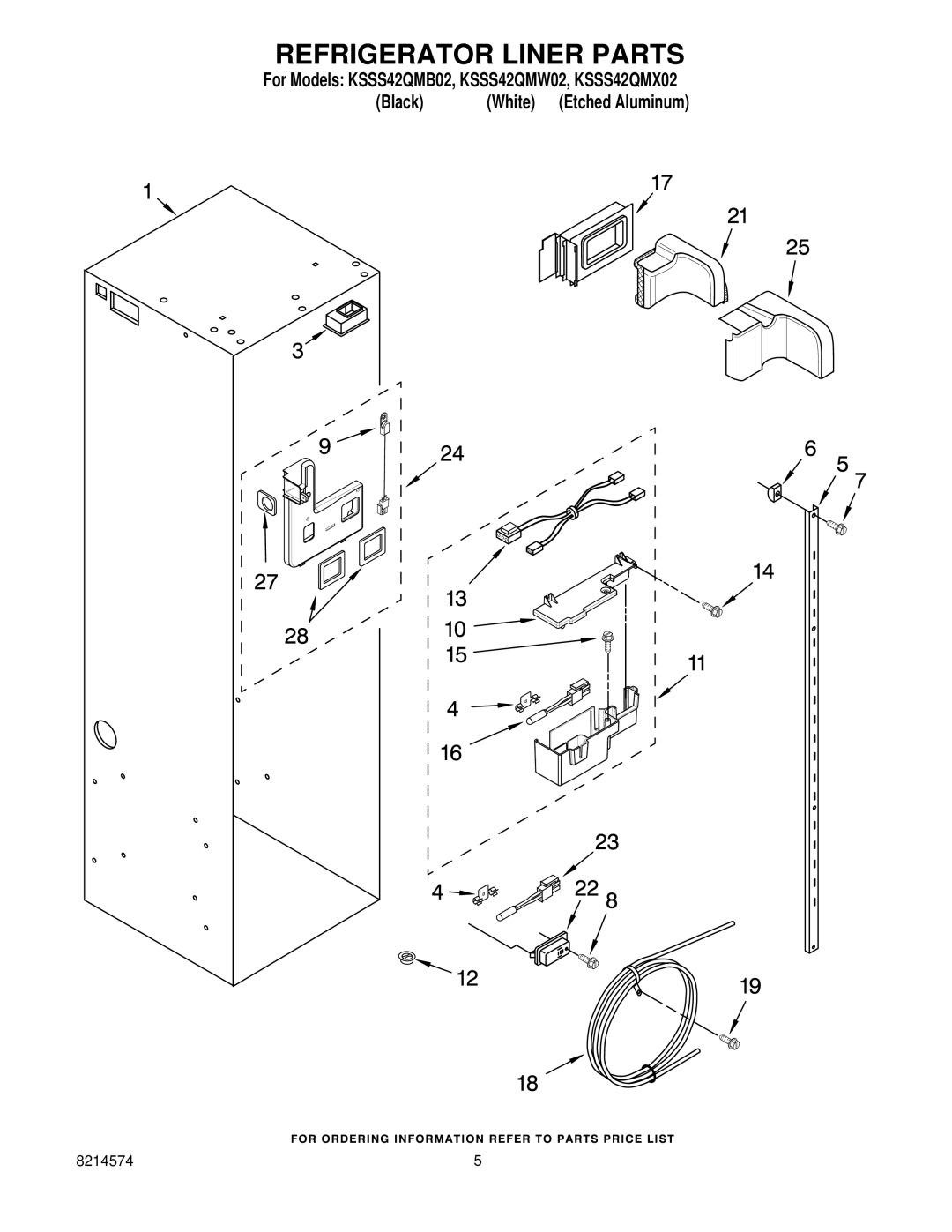 KitchenAid KSSS42QMW02, KSSS42QMX02, KSSS42QMB02 manual Refrigerator Liner Parts 