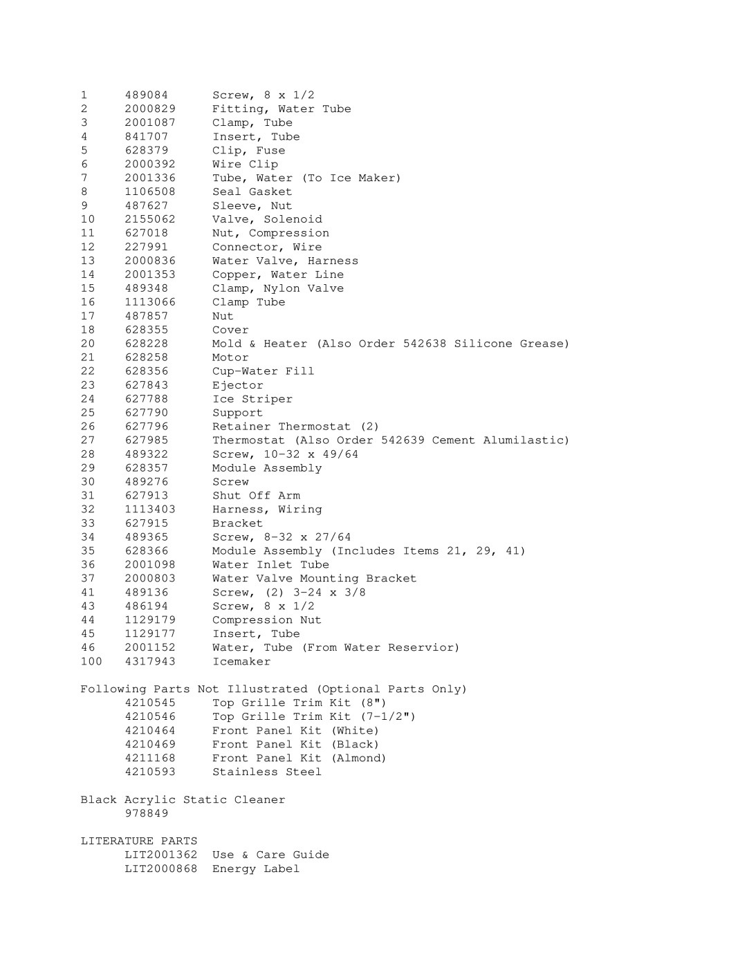 KitchenAid KSSS48DAW00 manual Literature Parts 