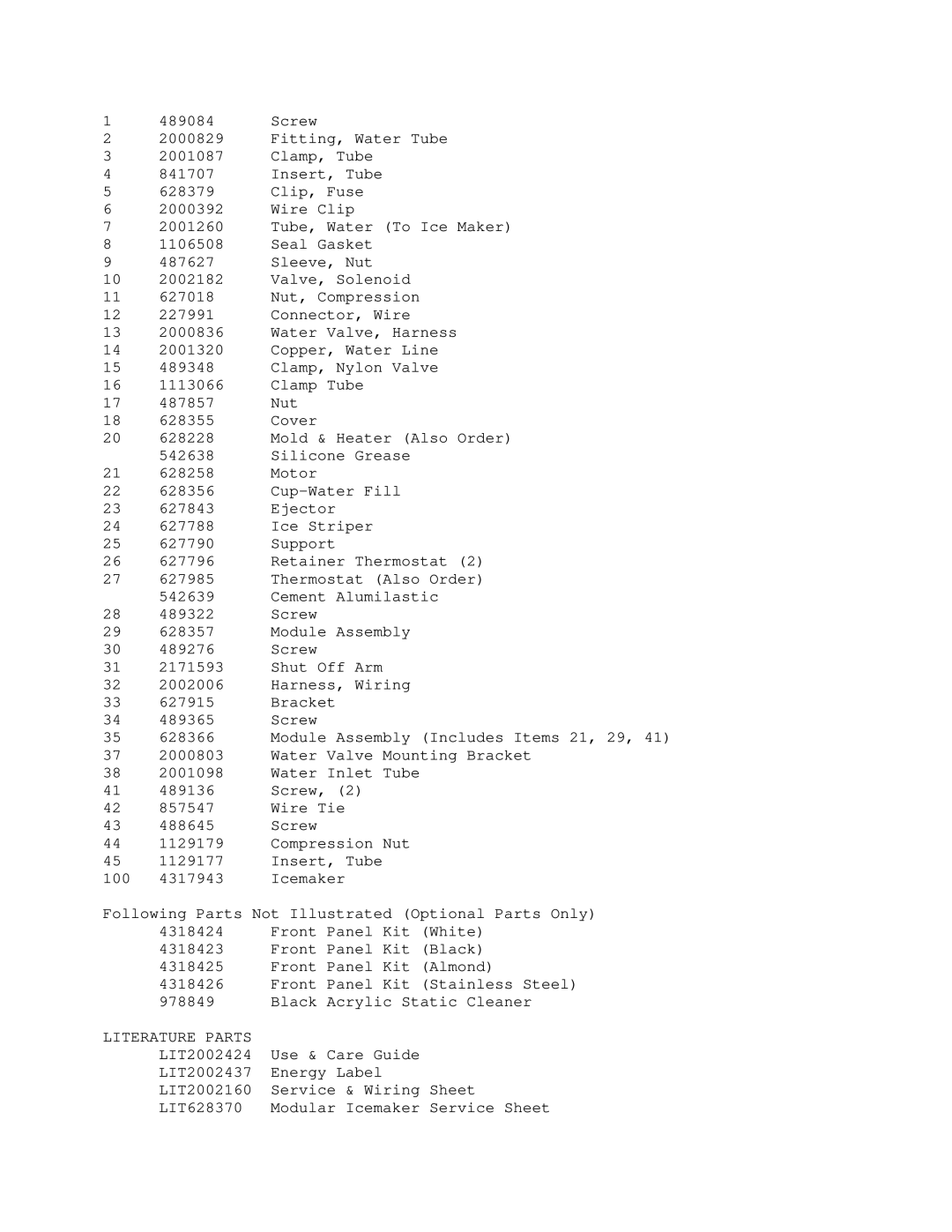 KitchenAid KSSS48DBX00 manual Literature Parts 