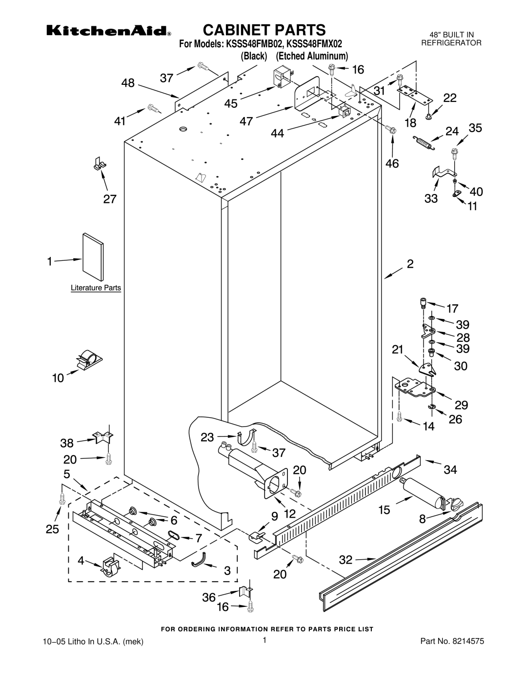 KitchenAid KSSS48FMX02, KSSS48FMB02 manual Cabinet Parts 