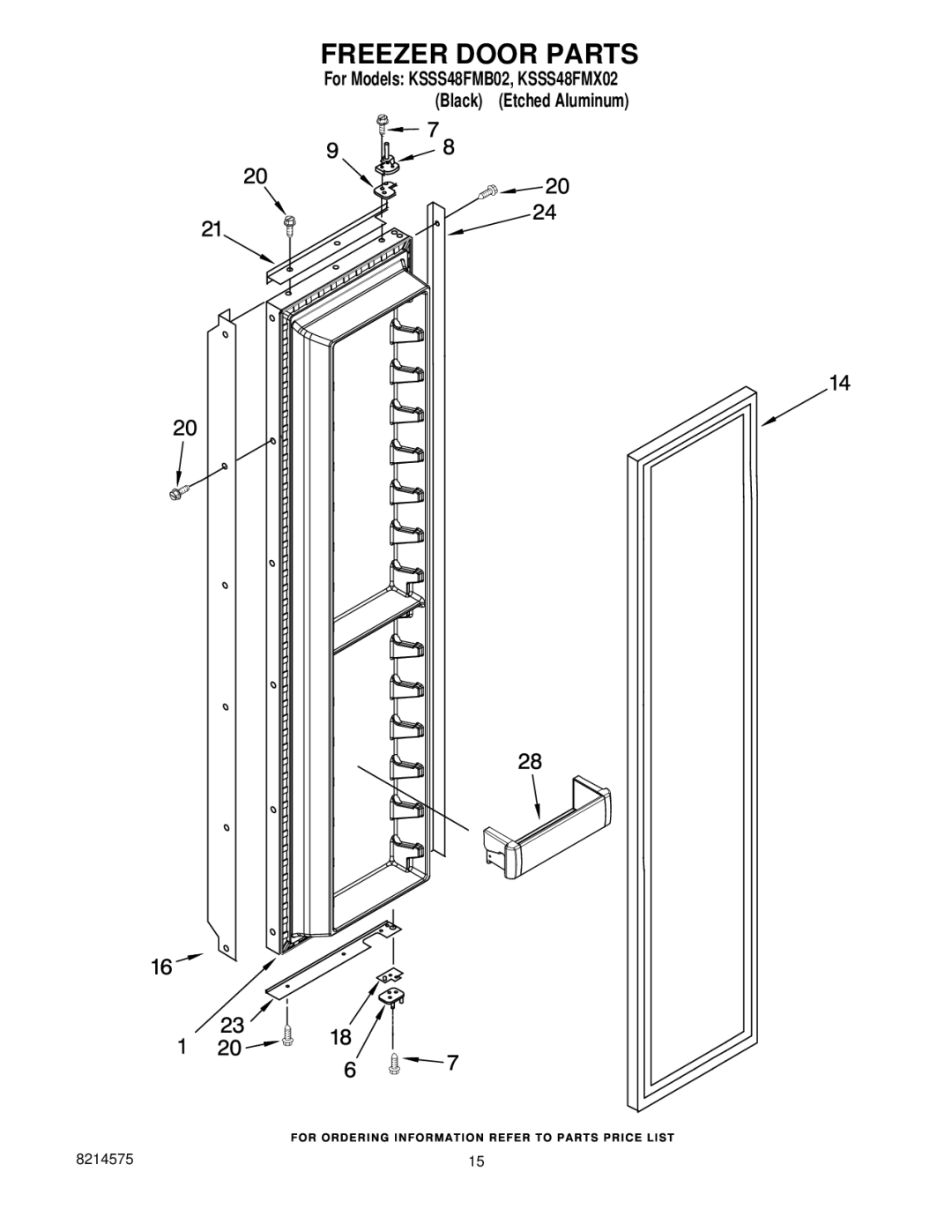 KitchenAid KSSS48FMX02, KSSS48FMB02 manual Freezer Door Parts 