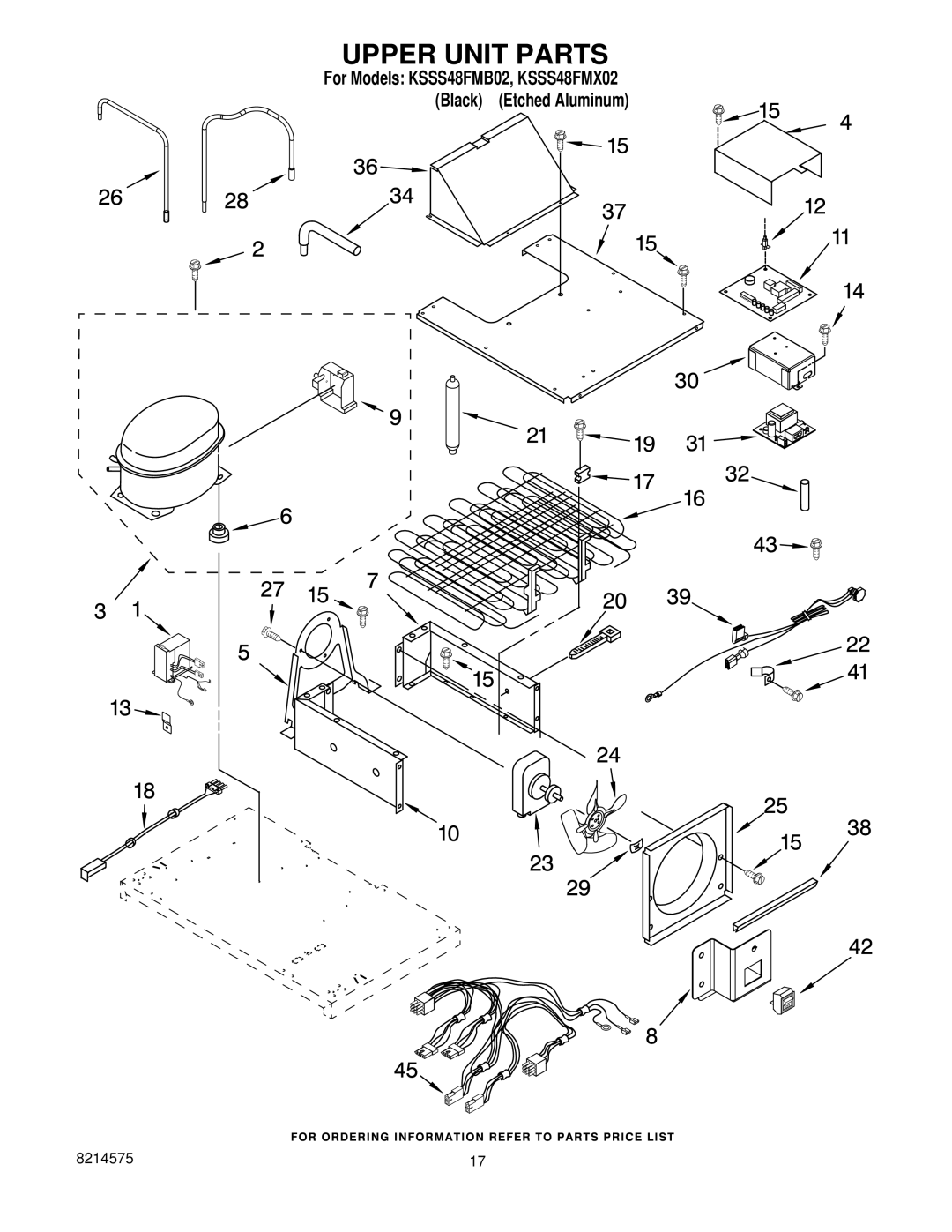 KitchenAid KSSS48FMX02, KSSS48FMB02 manual Upper Unit Parts 