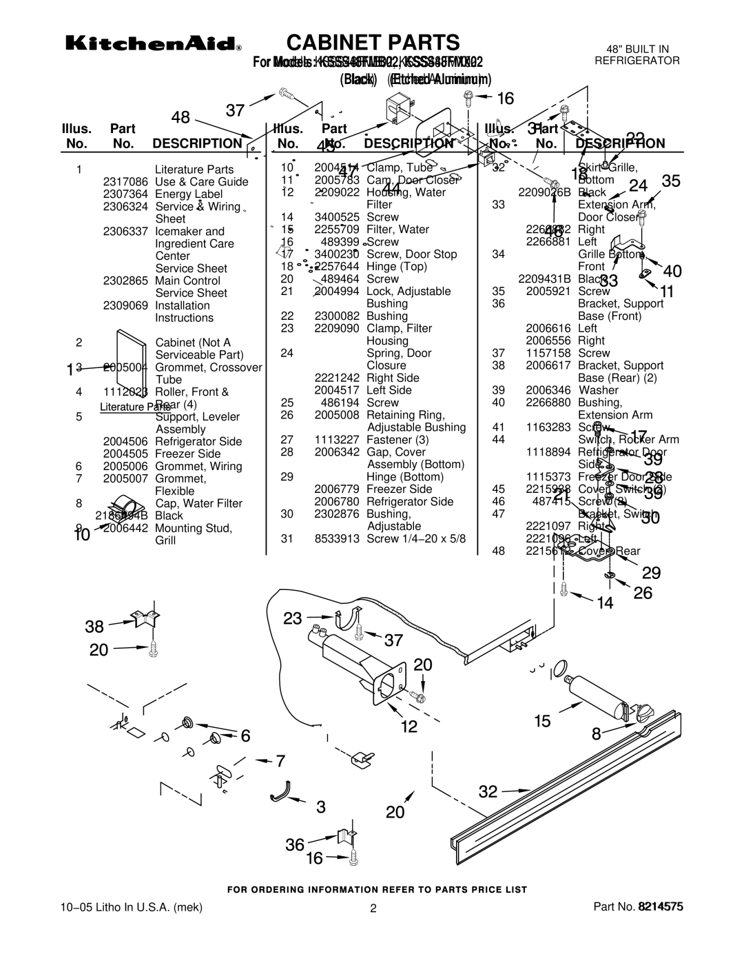 KitchenAid KSSS48FMB02, KSSS48FMX02 manual Illus. Part No. No. Description 