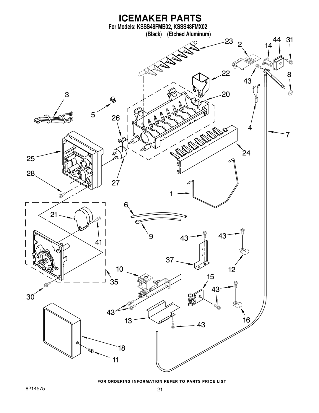 KitchenAid KSSS48FMX02, KSSS48FMB02 manual Icemaker Parts 