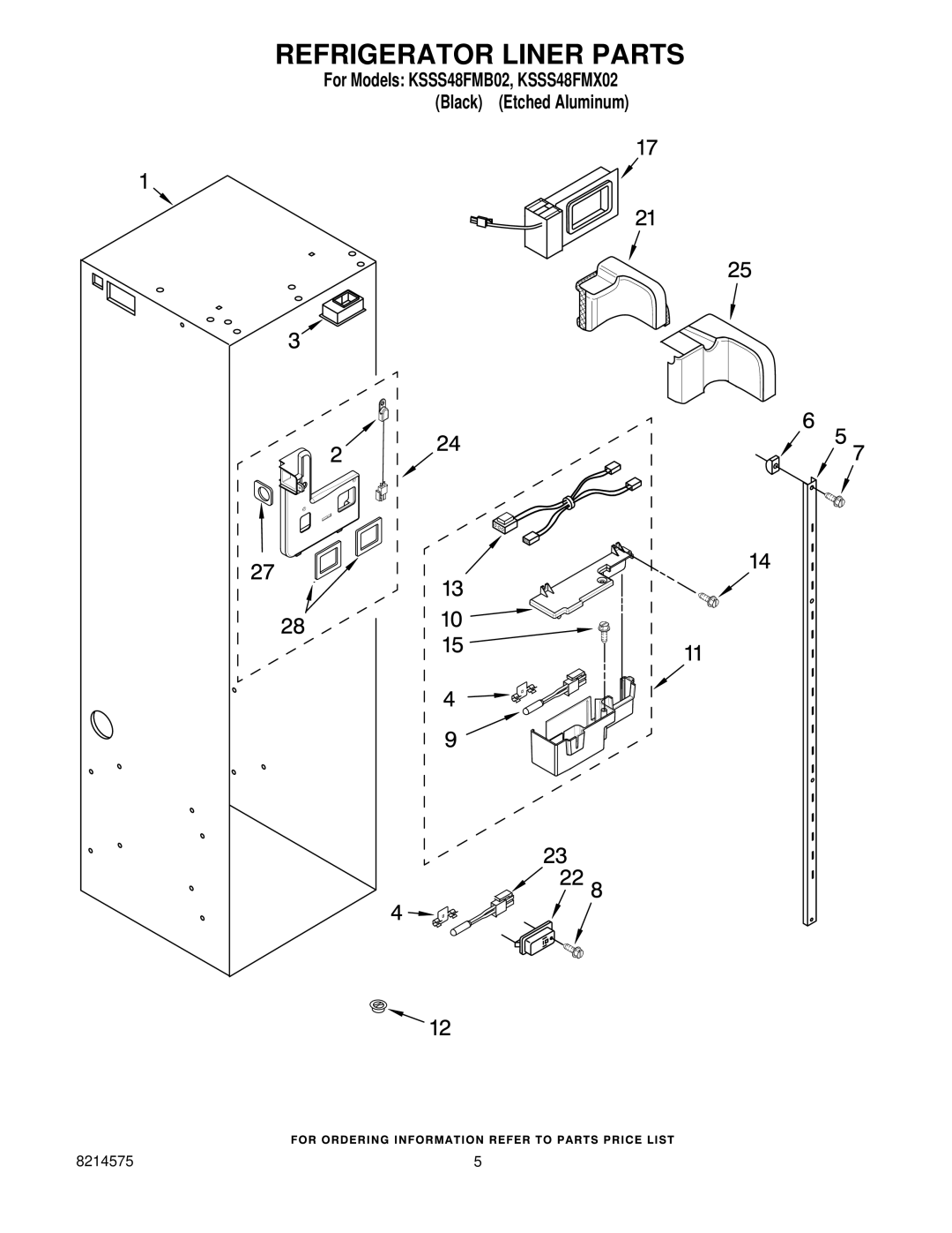 KitchenAid KSSS48FMX02, KSSS48FMB02 manual Refrigerator Liner Parts 