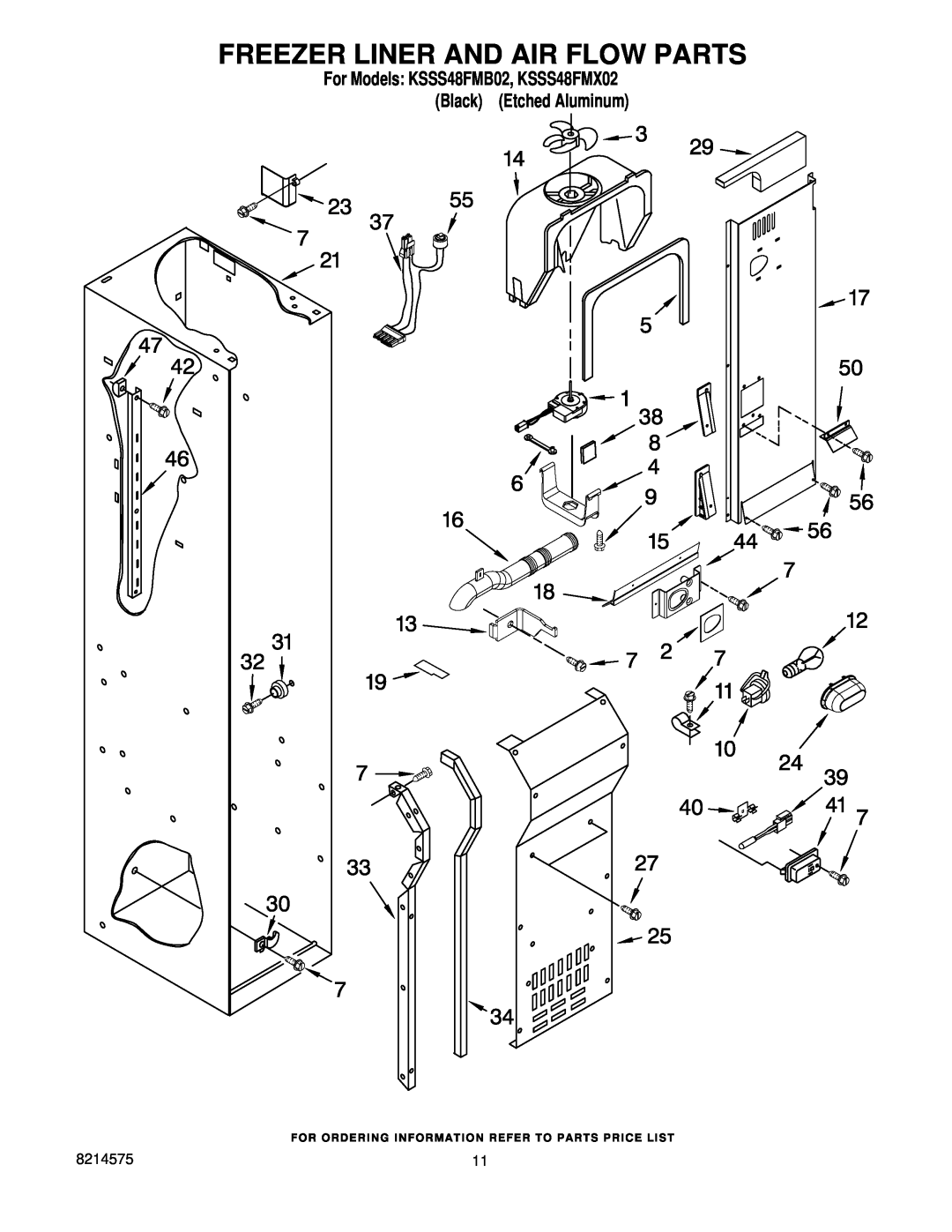 KitchenAid manual Freezer Liner And Air Flow Parts, For Models KSSS48FMB02, KSSS48FMX02 Black Etched Aluminum 