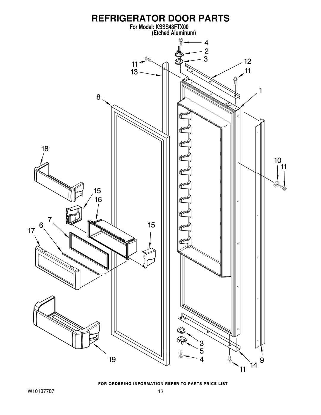 KitchenAid KSSS48FTX manual Refrigerator Door Parts 