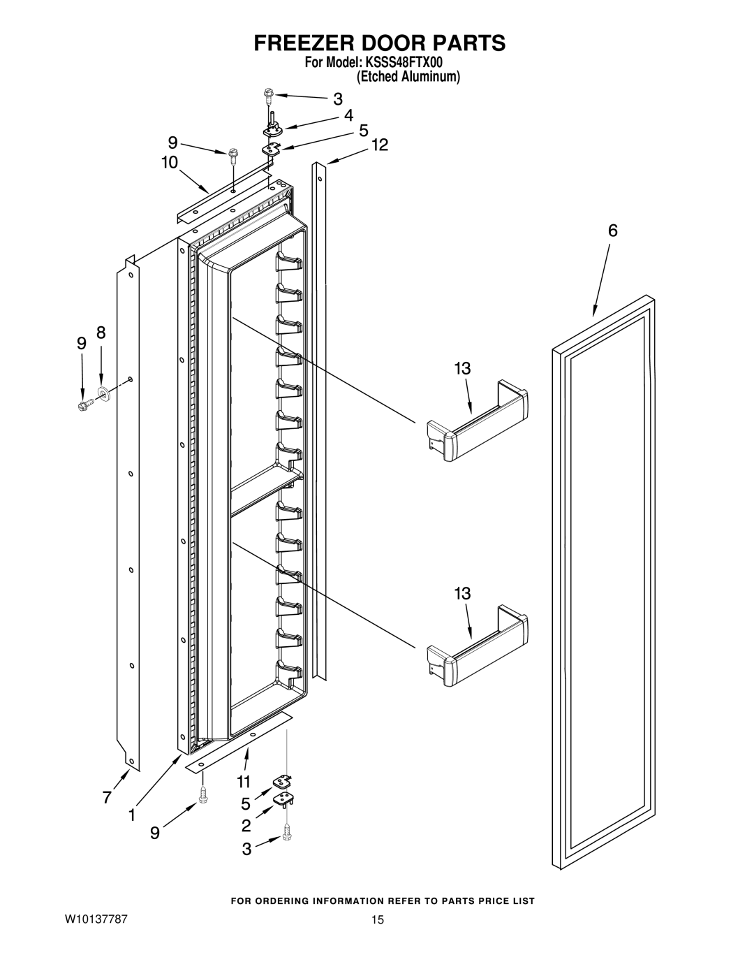 KitchenAid KSSS48FTX manual Freezer Door Parts 