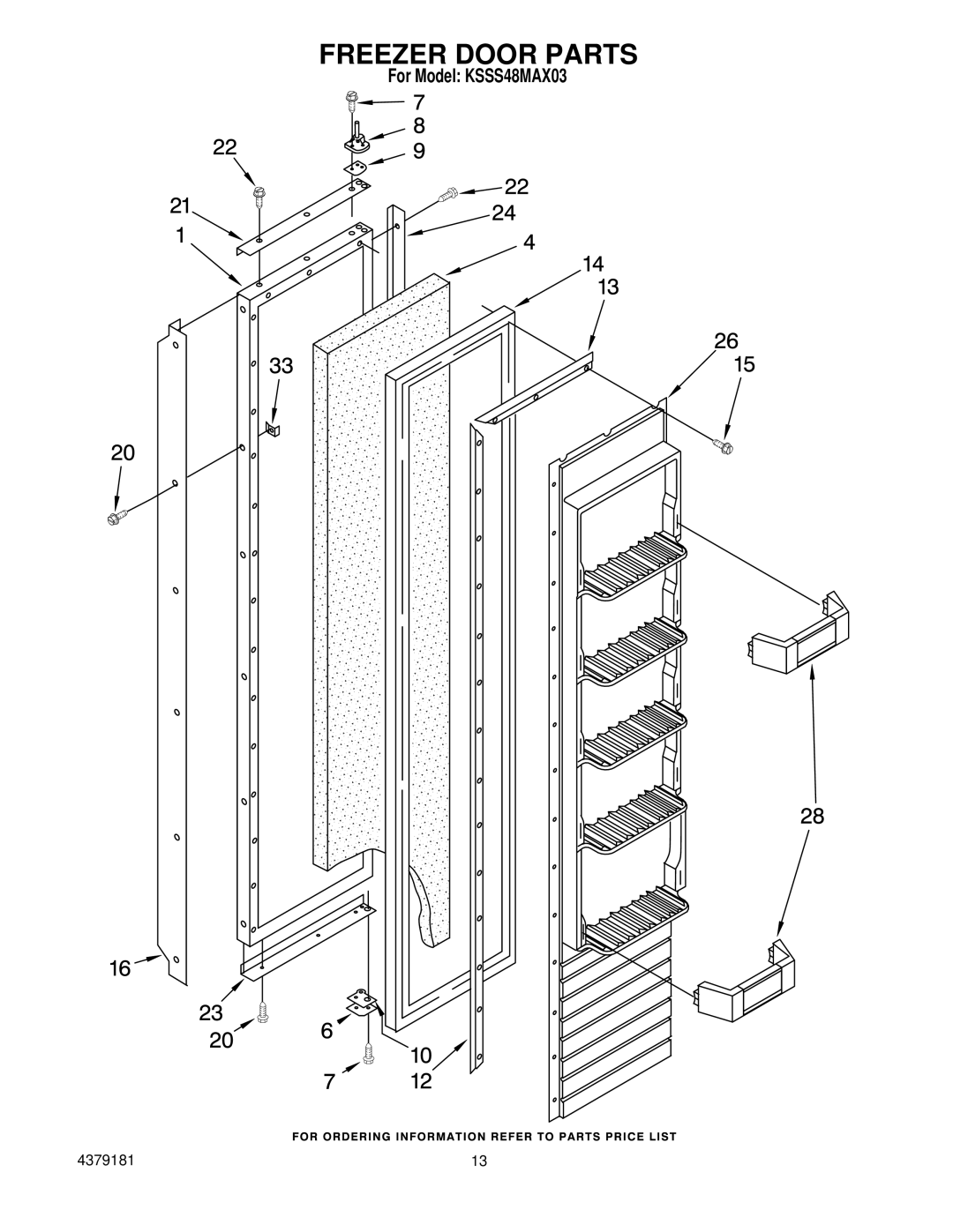 KitchenAid KSSS48MAX03 manual Freezer Door Parts 