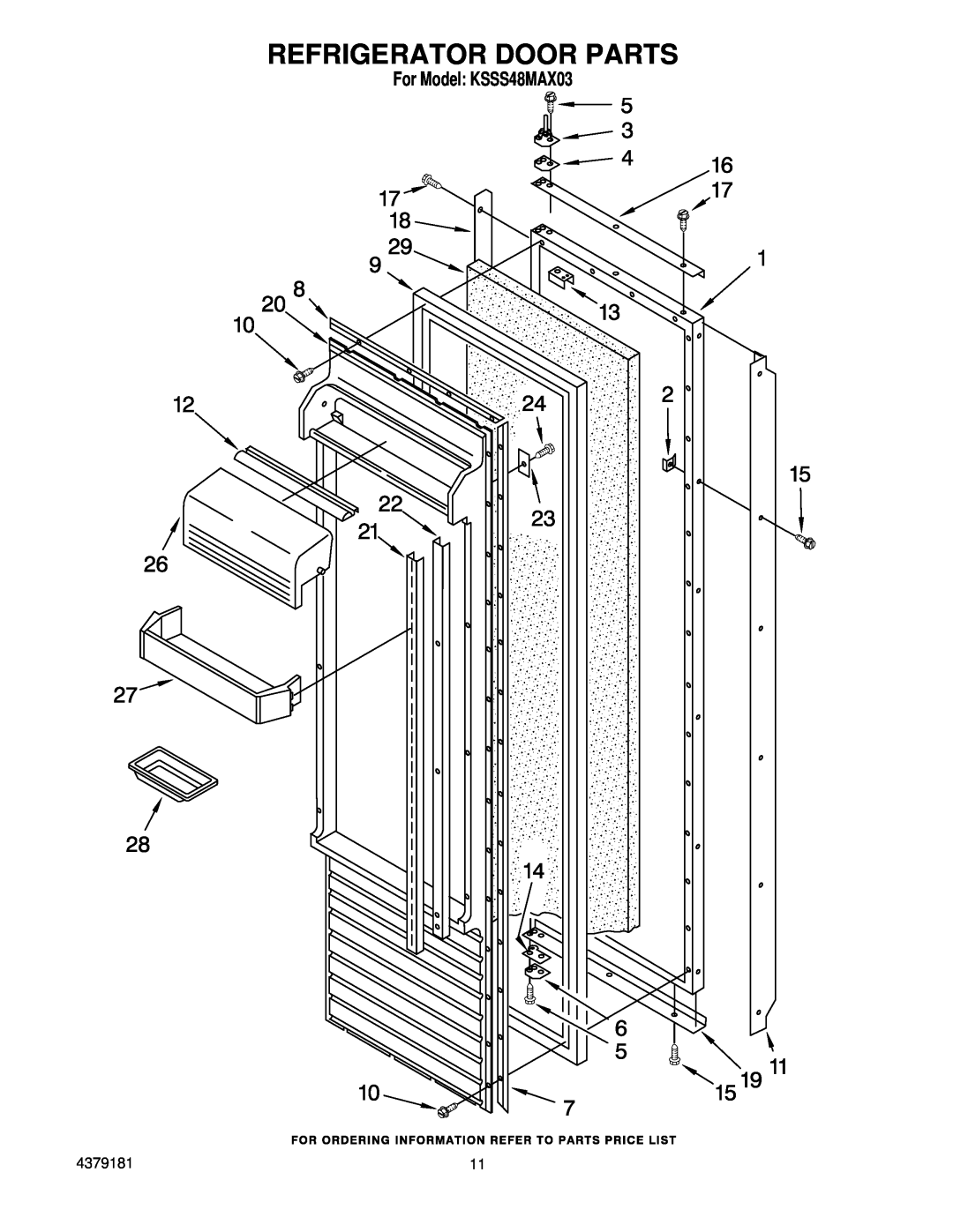 KitchenAid manual Refrigerator Door Parts, For Model KSSS48MAX03 