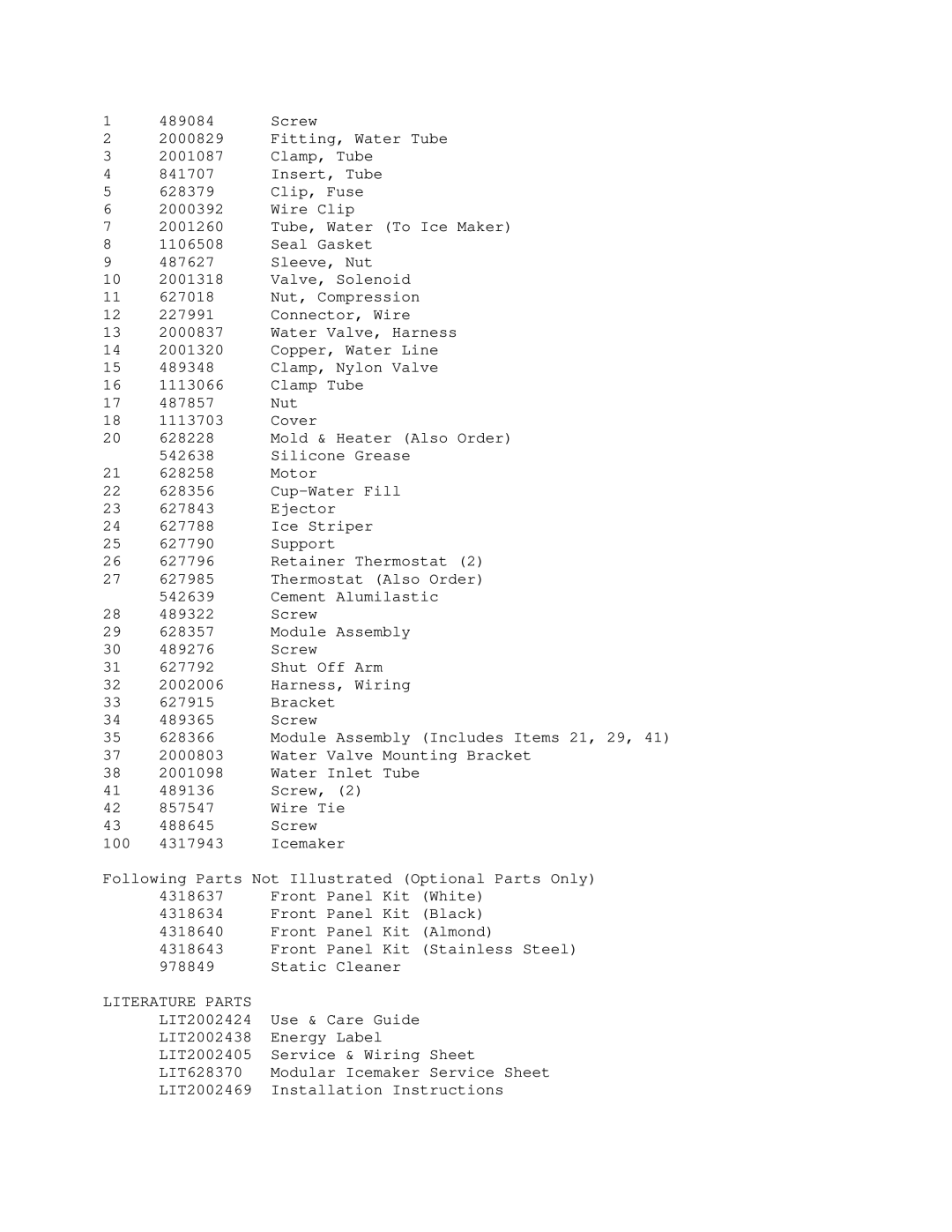 KitchenAid KSSS48MBX00 manual Literature Parts 