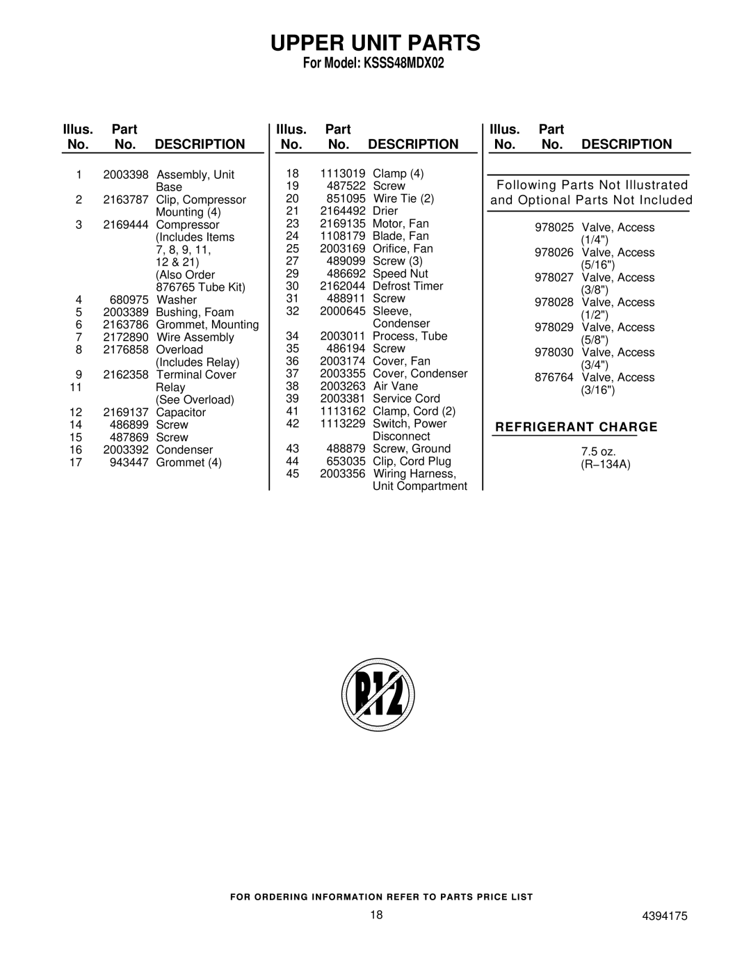 KitchenAid KSSS48MDX02 manual Upper Unit Parts 