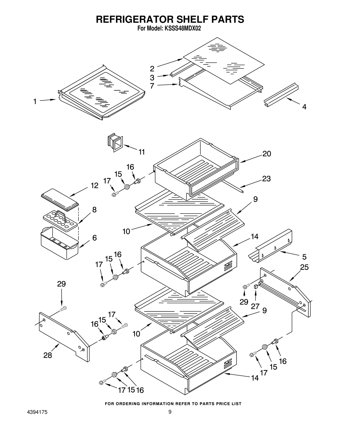 KitchenAid KSSS48MDX02 manual Refrigerator Shelf Parts 